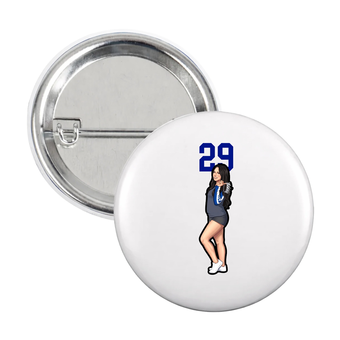 Game Day Button — Number Top in White