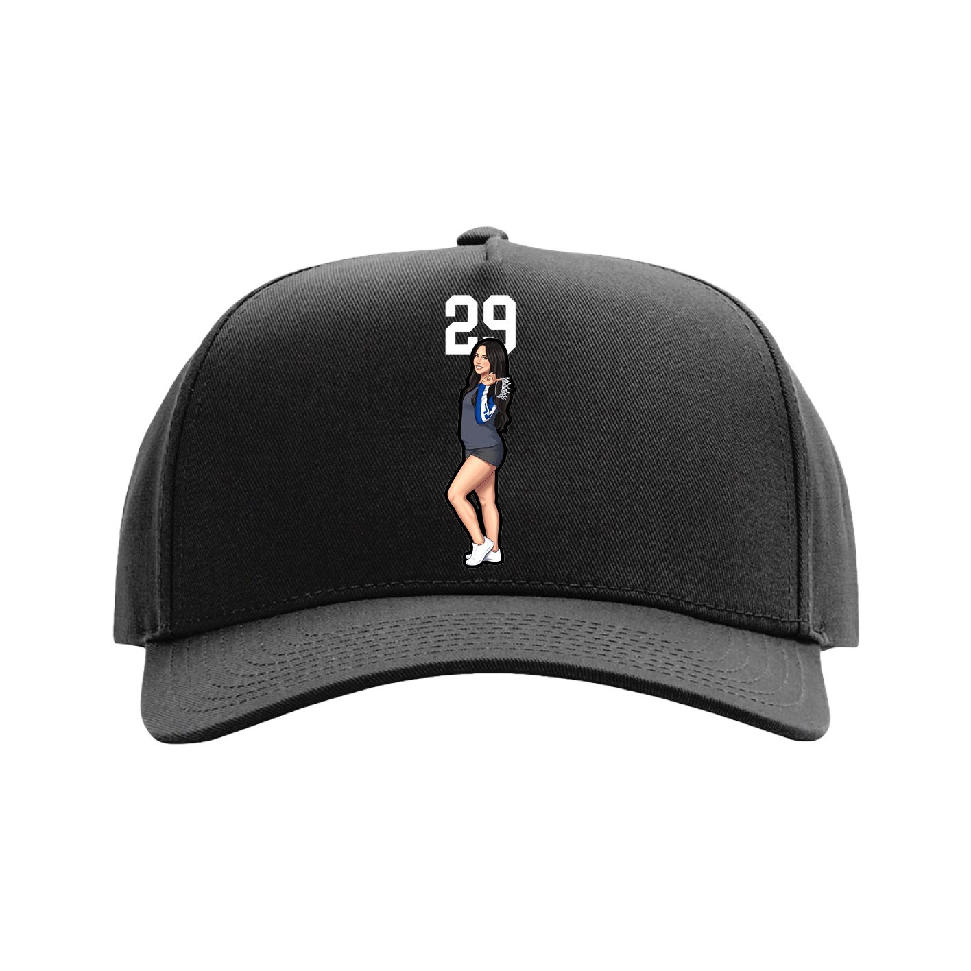 Full Fabric Five-Panel Champ Cap — Number Top in Black