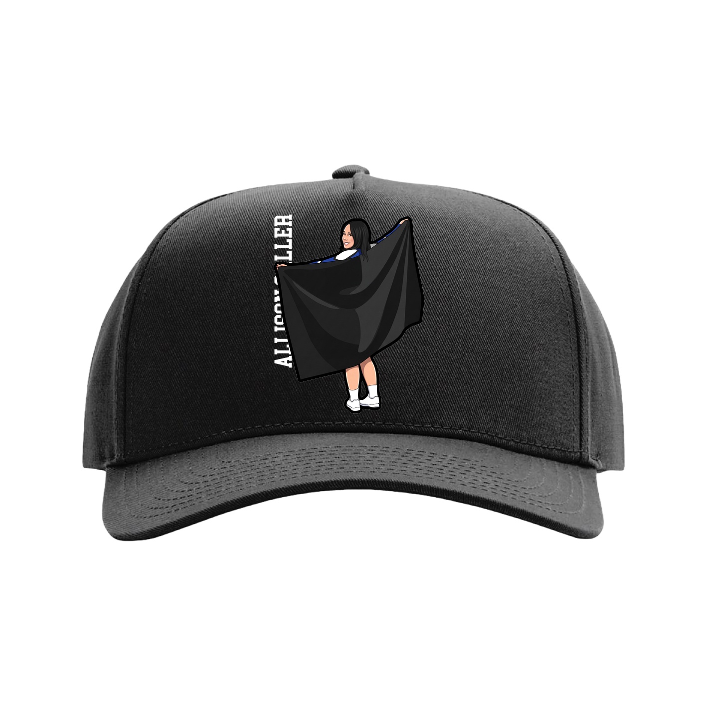 Full Fabric Five-Panel Champ Cap — Name Vertical in Black