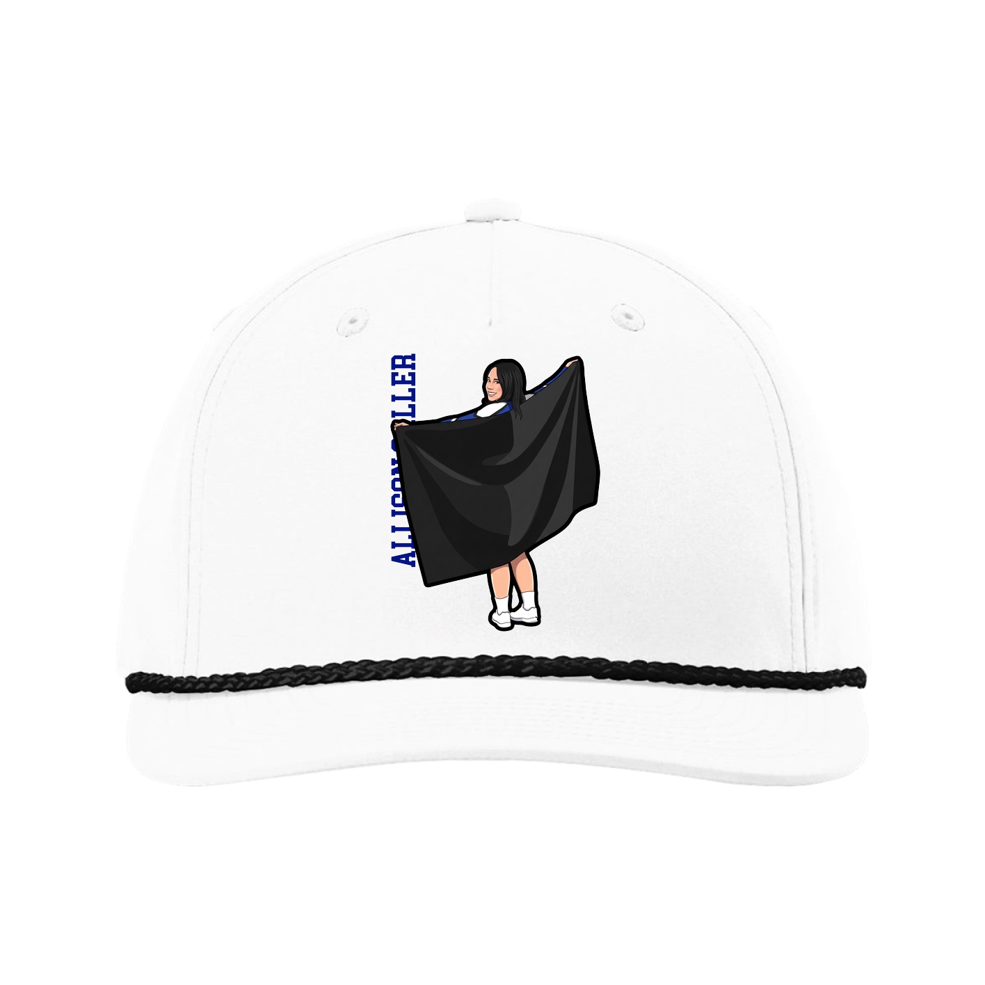 Five-Panel Classic Rope Cap — Name Vertical in White