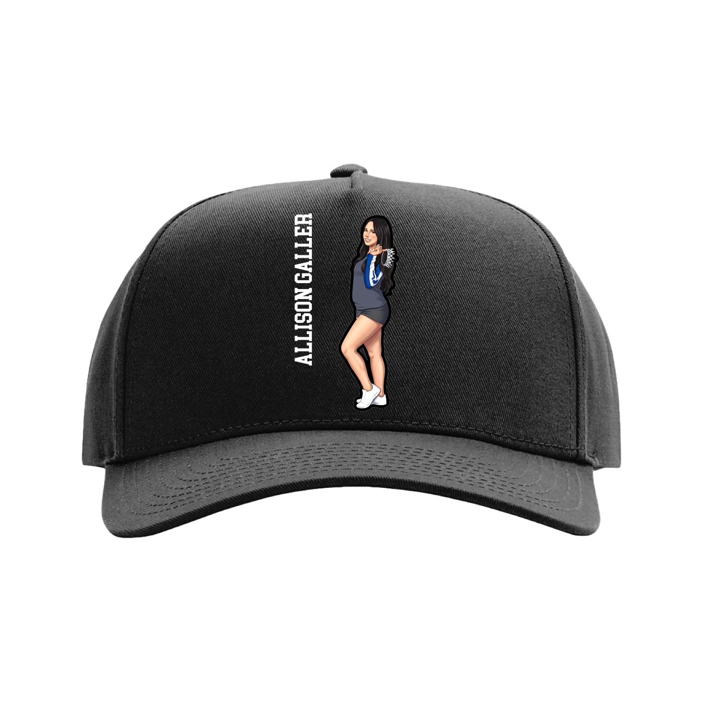Full Fabric Five-Panel Champ Cap — Name Vertical in Black