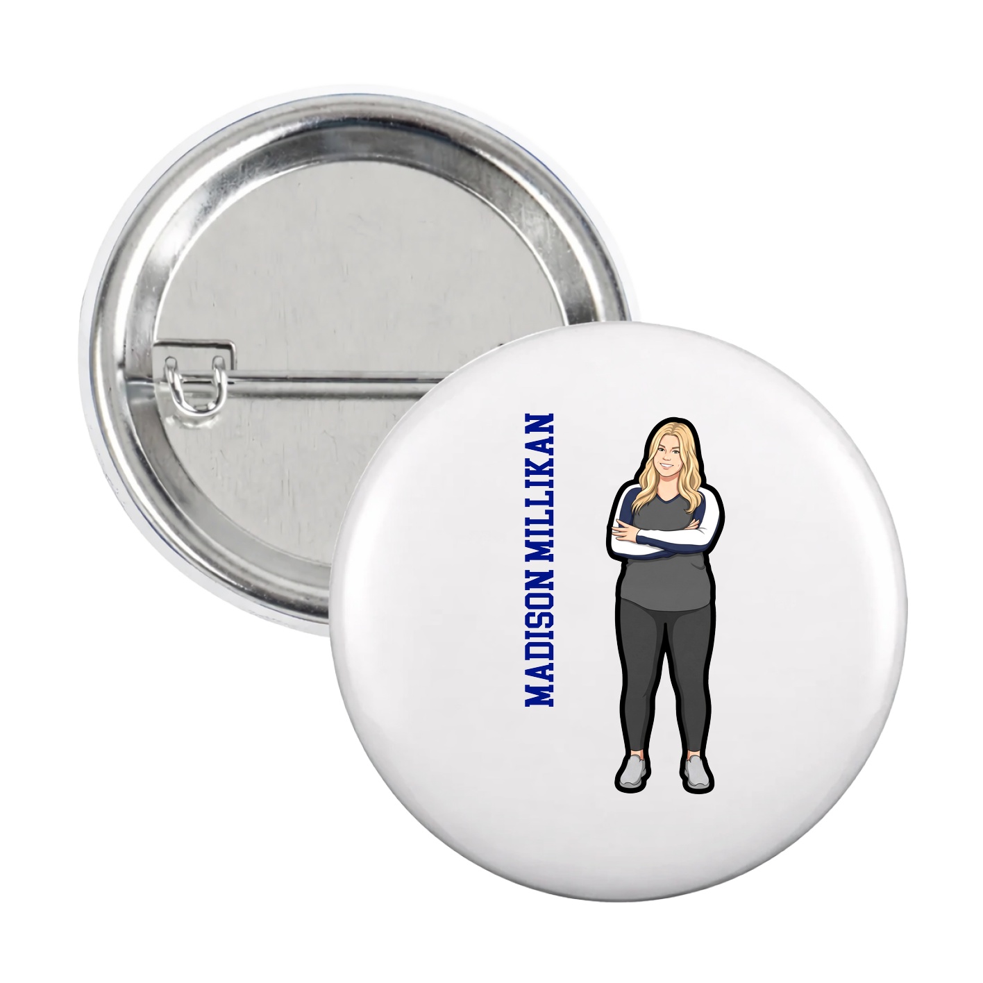 Game Day Button — Name Vertical in White