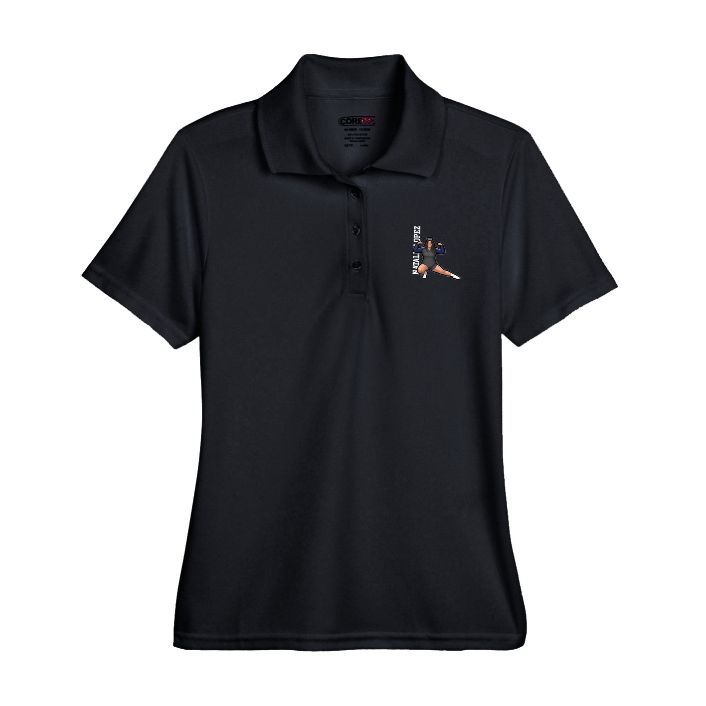Womens Performance Polo — Name Vertical in Black