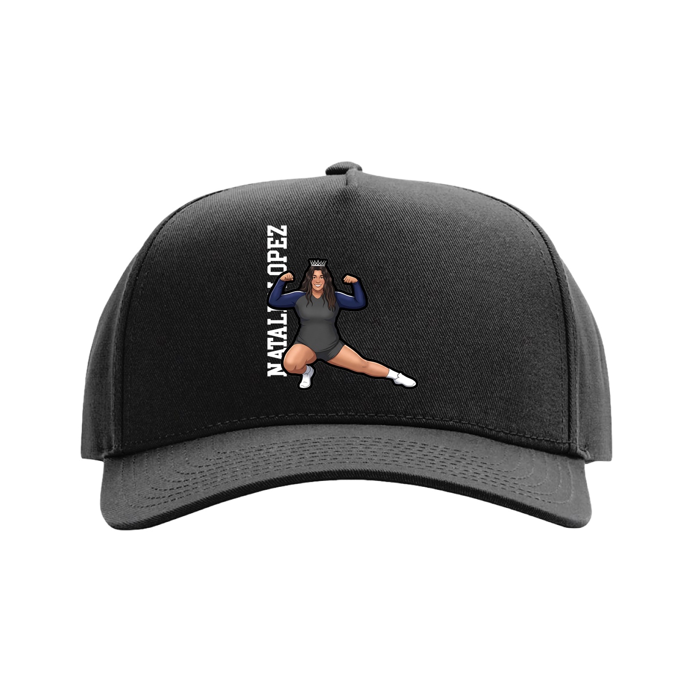 Full Fabric Five-Panel Champ Cap — Name Vertical in Black