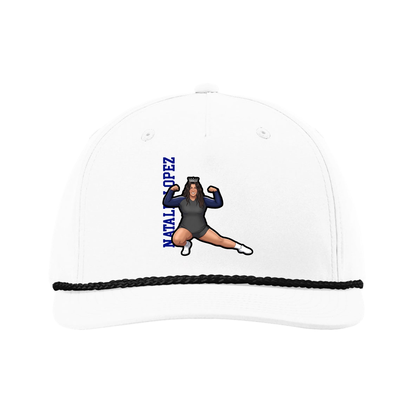 Five-Panel Classic Rope Cap — Name Vertical in White