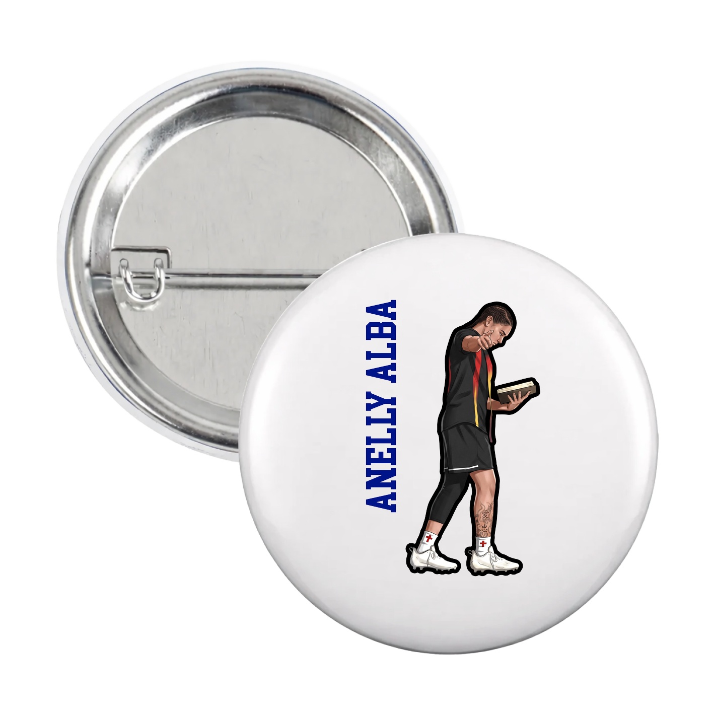 Game Day Button — Name Vertical in White