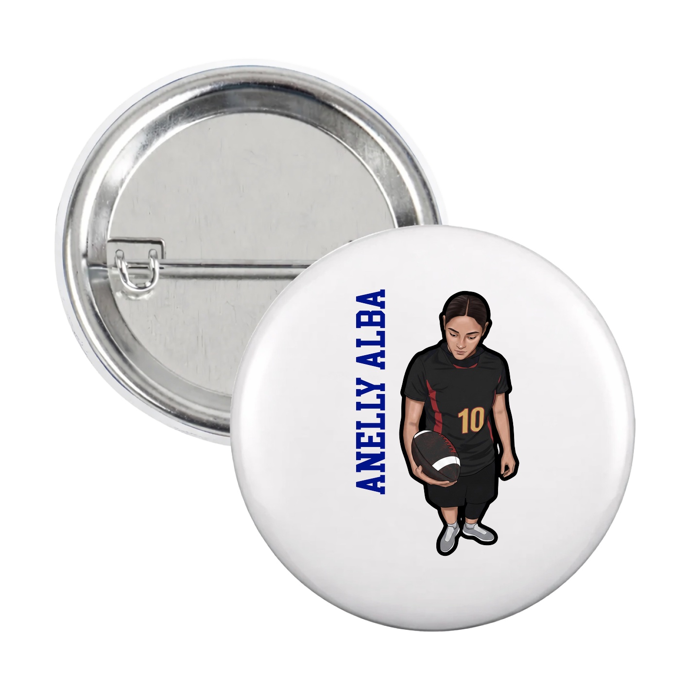 Game Day Button — Name Vertical in White
