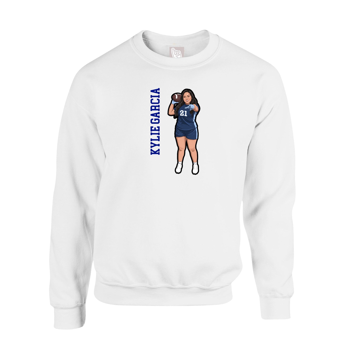 Fleece Crew — Name Vertical in White