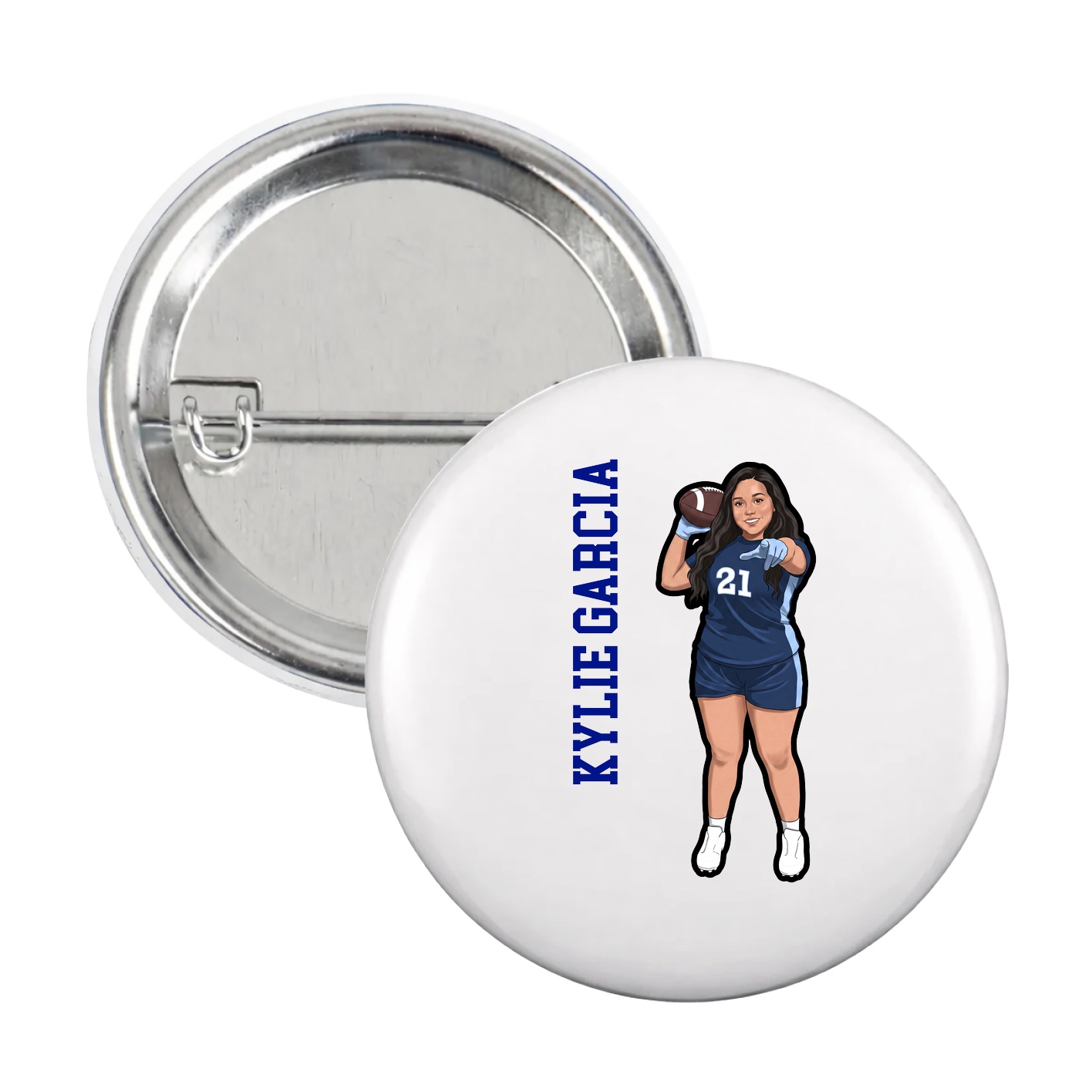 Game Day Button — Name Vertical in White