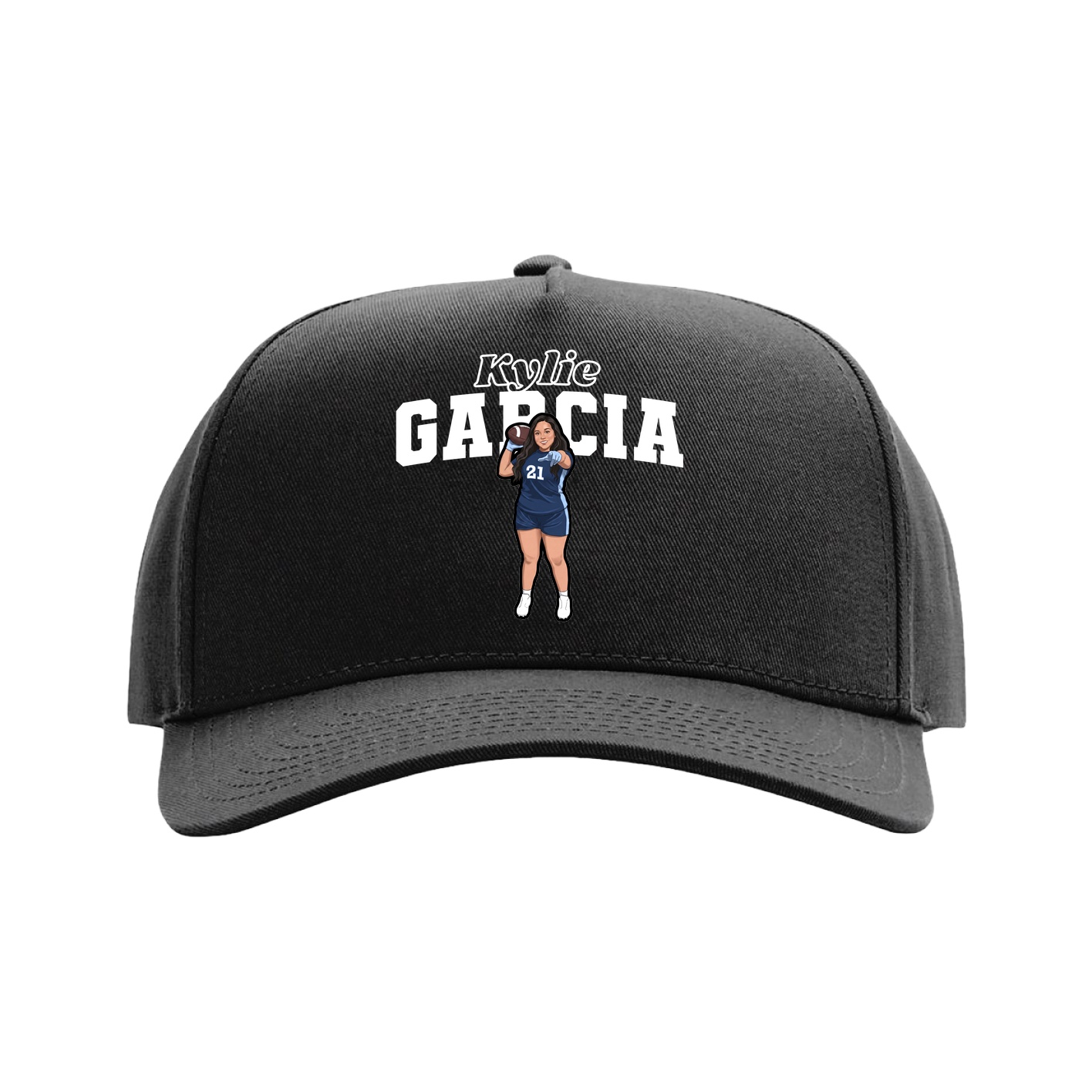 Full Fabric Five-Panel Champ Cap — Name Arch in Black