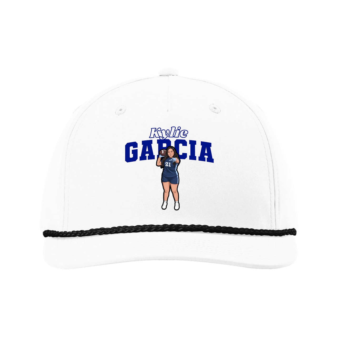 Five-Panel Classic Rope Cap — Name Arch in White