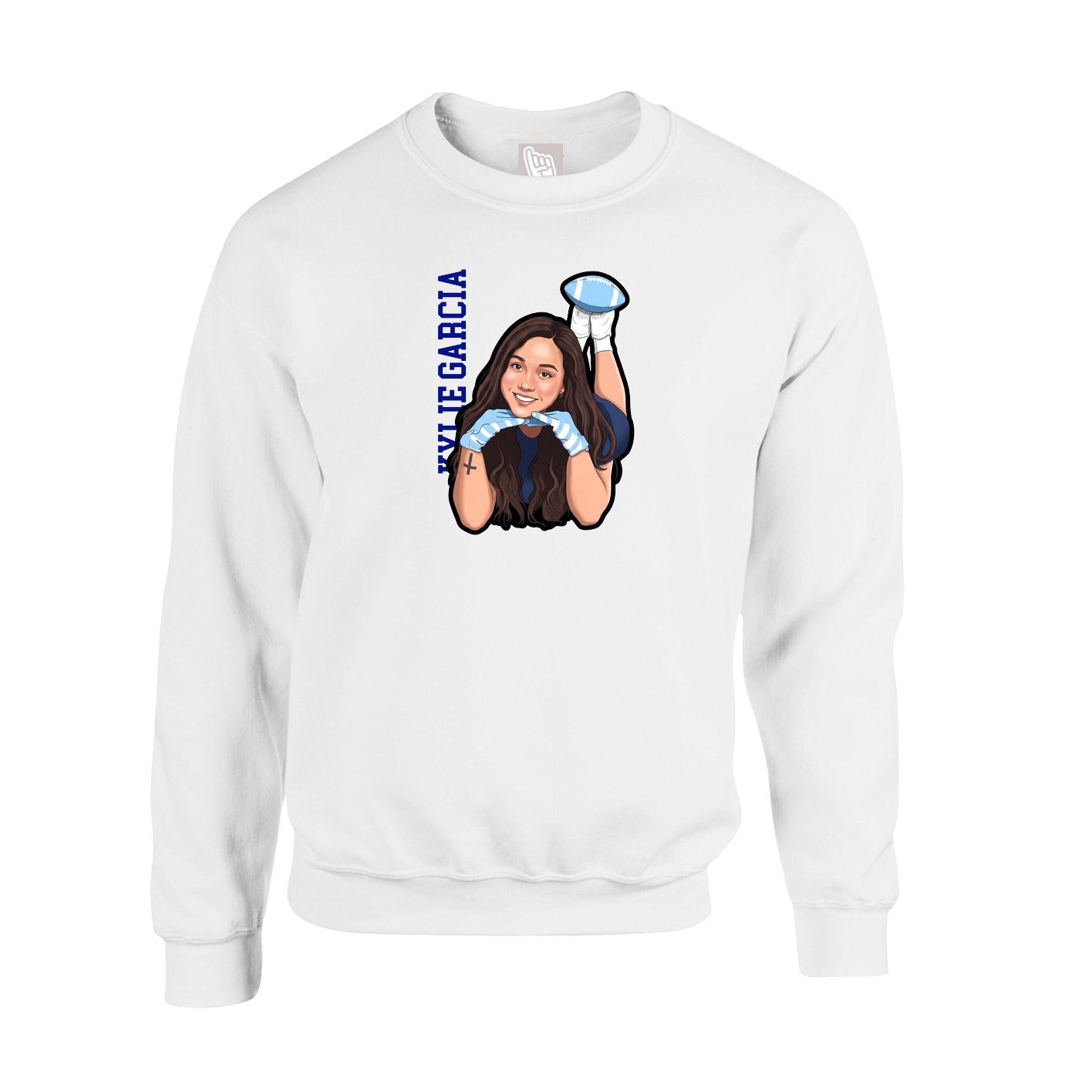 Fleece Crew — Name Vertical in White