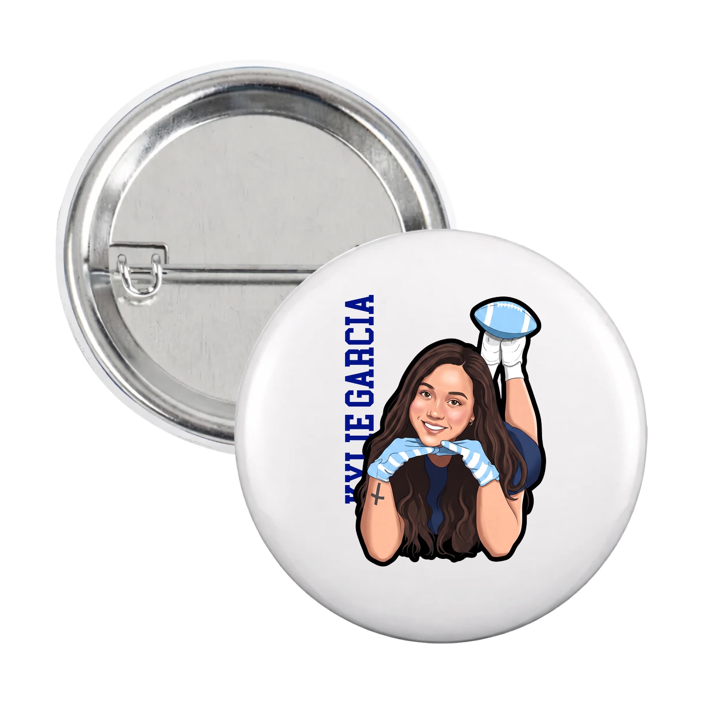 Game Day Button — Name Vertical in White