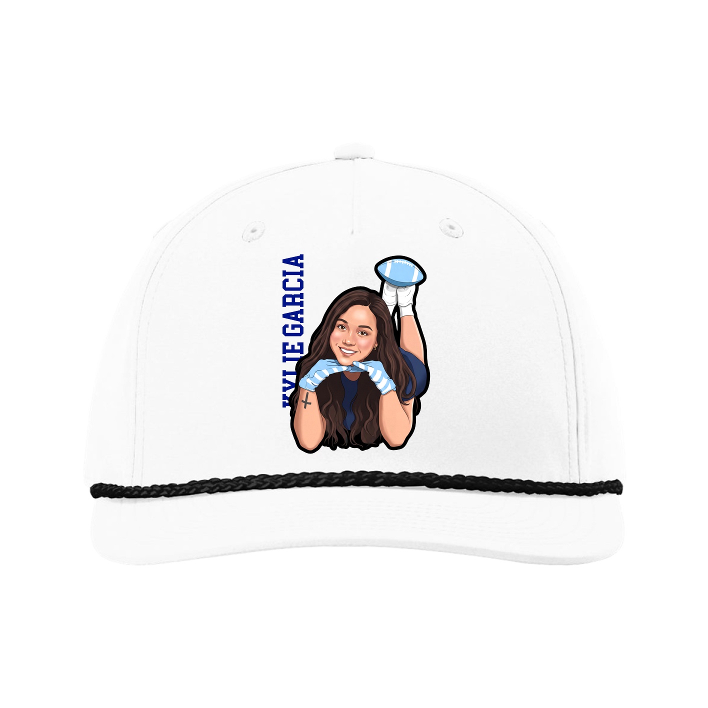 Five-Panel Classic Rope Cap — Name Vertical in White