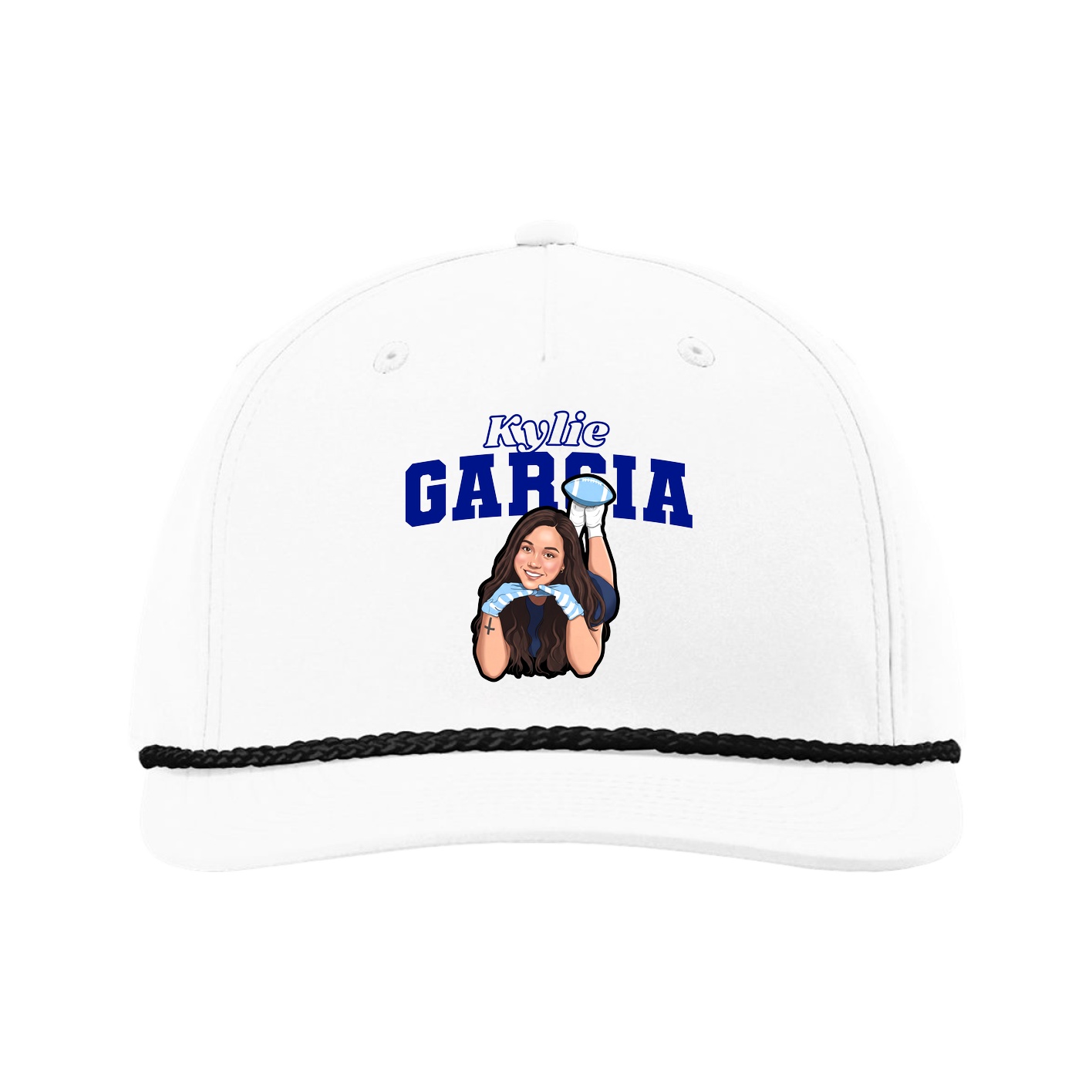 Five-Panel Classic Rope Cap — Name Arch in White
