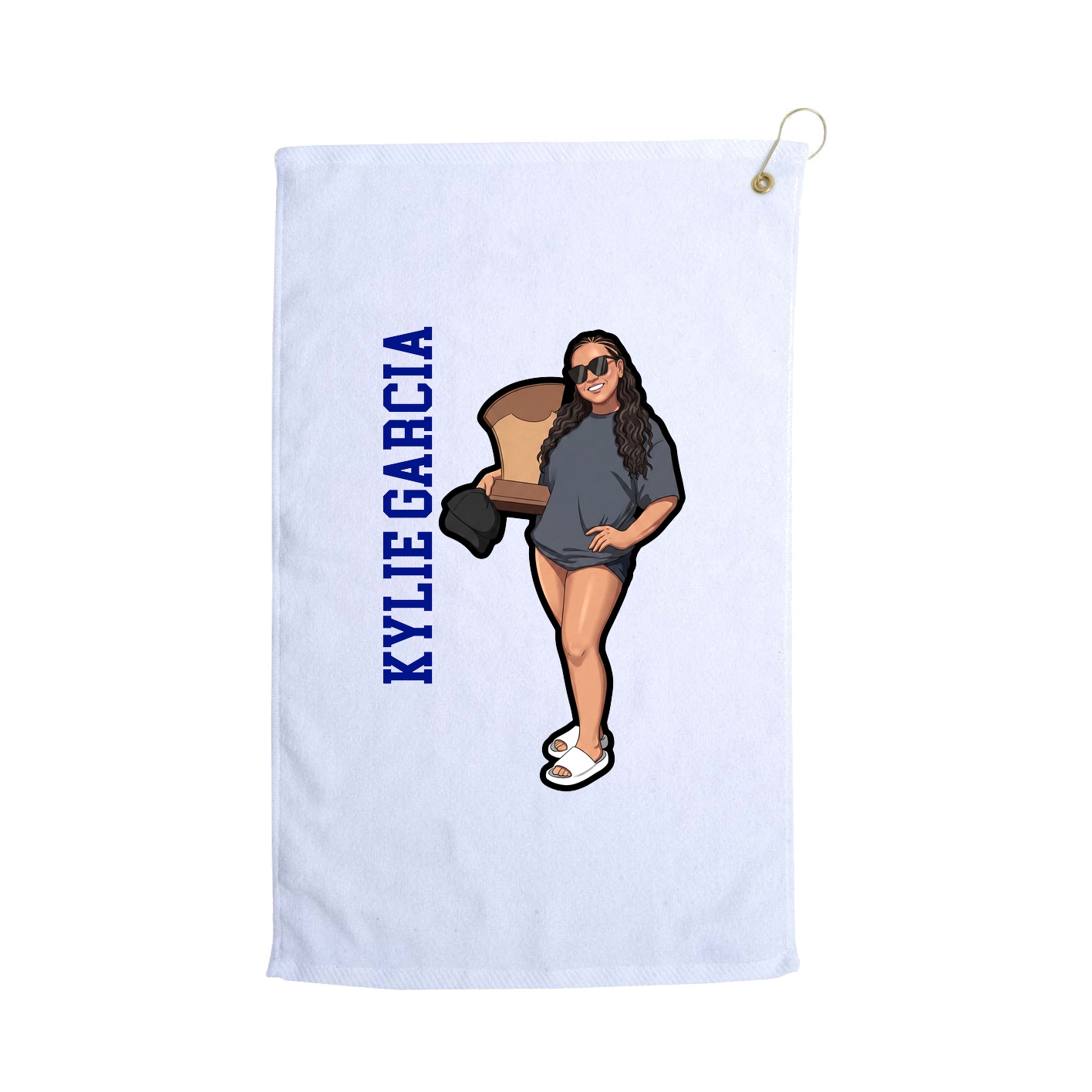 Golf Towel — Name Vertical in White