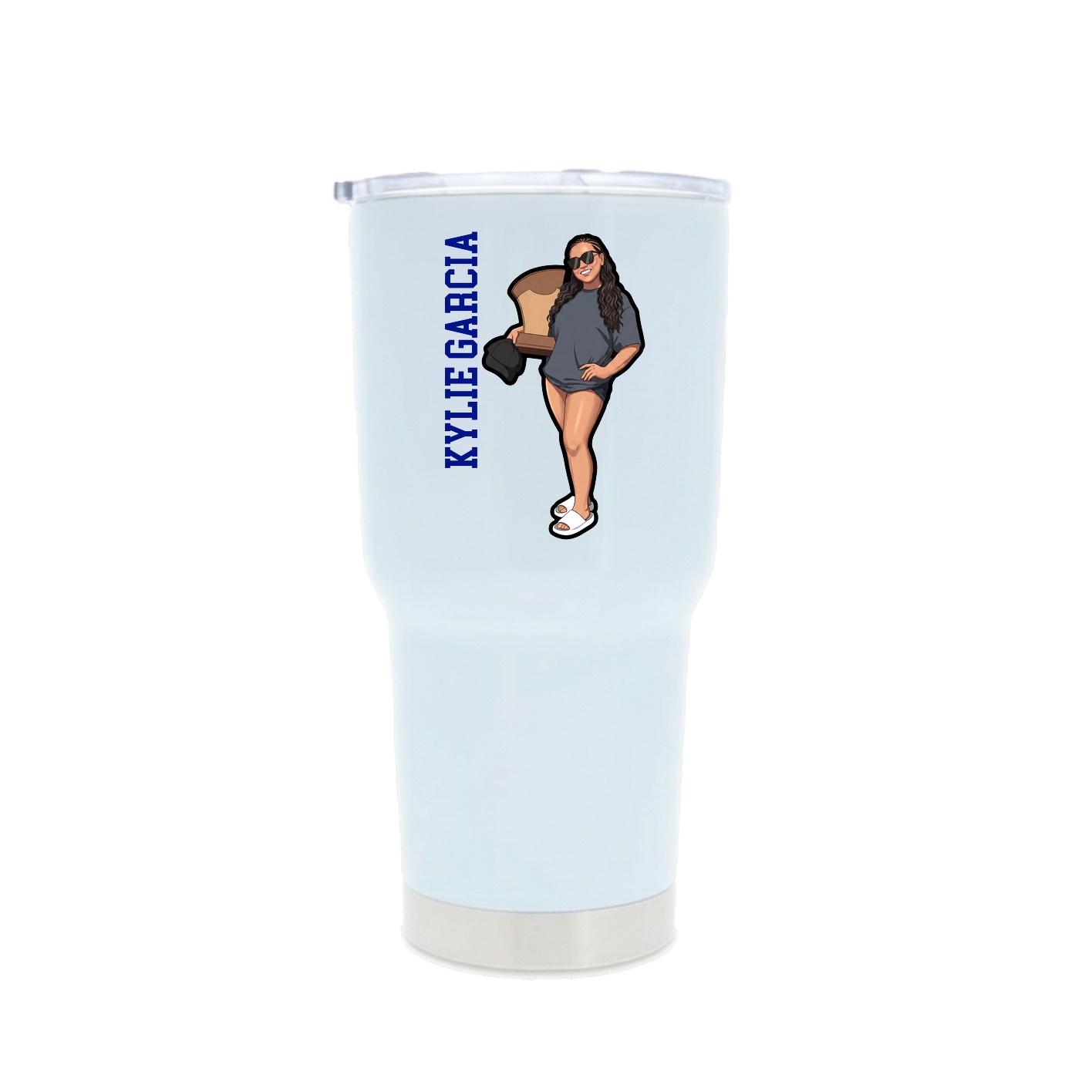 30oz Stainless Steel Tumbler — Name Vertical in White
