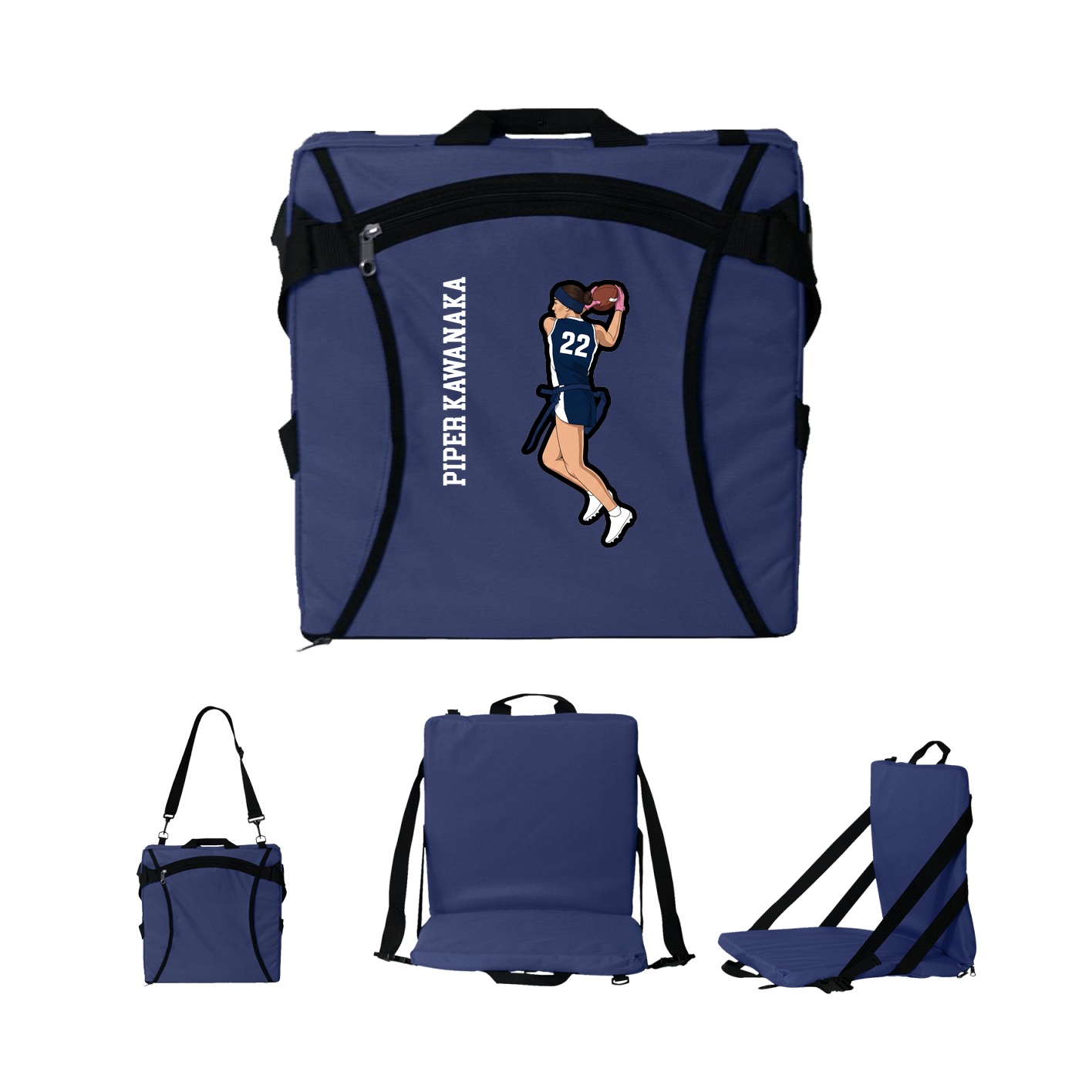 Folding Stadium Seat — Name Vertical in Navy