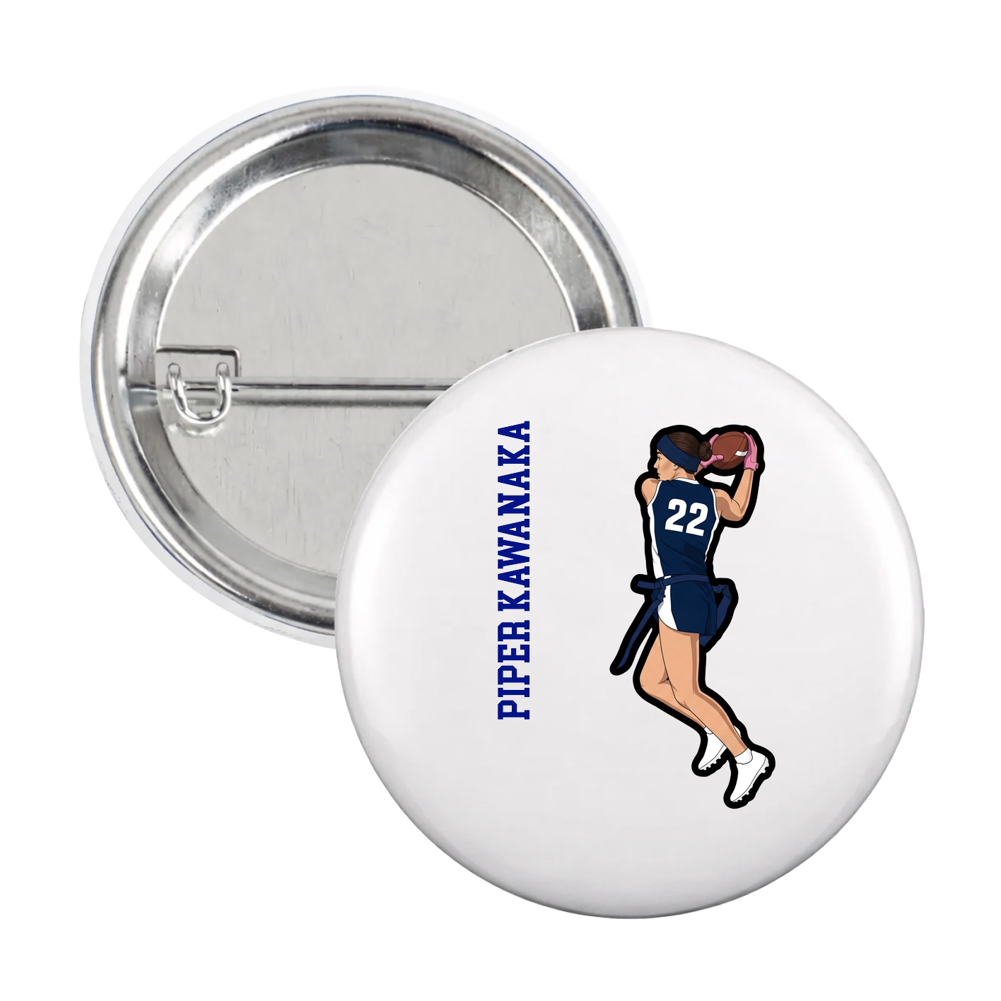 Game Day Button — Name Vertical in White