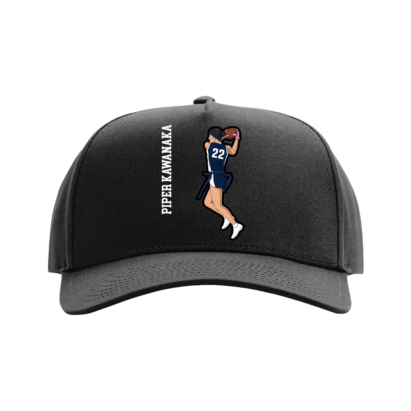 Full Fabric Five-Panel Champ Cap — Name Vertical in Black