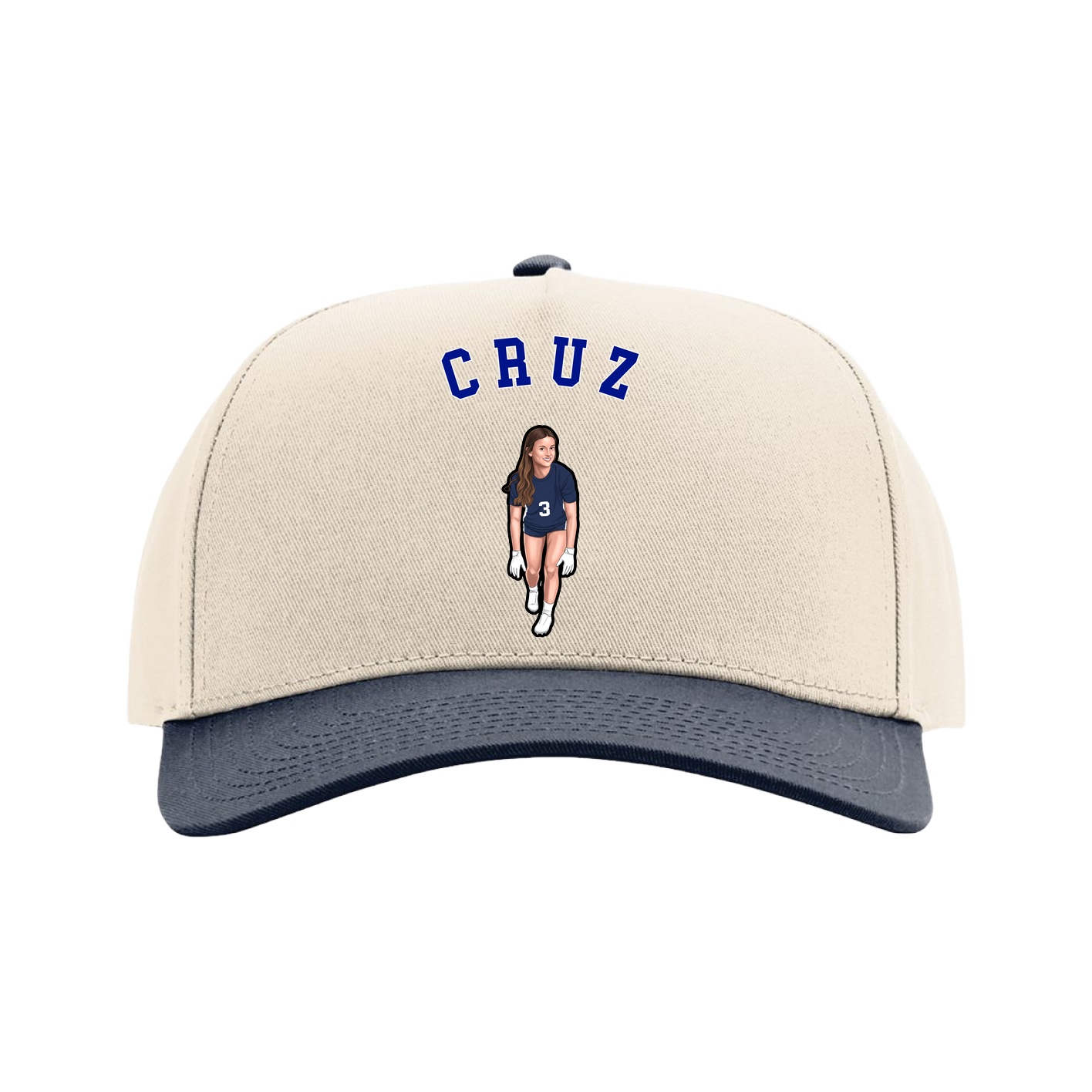 Full Fabric Five-Panel Champ Cap — Shirsey Arch in Cream/Navy