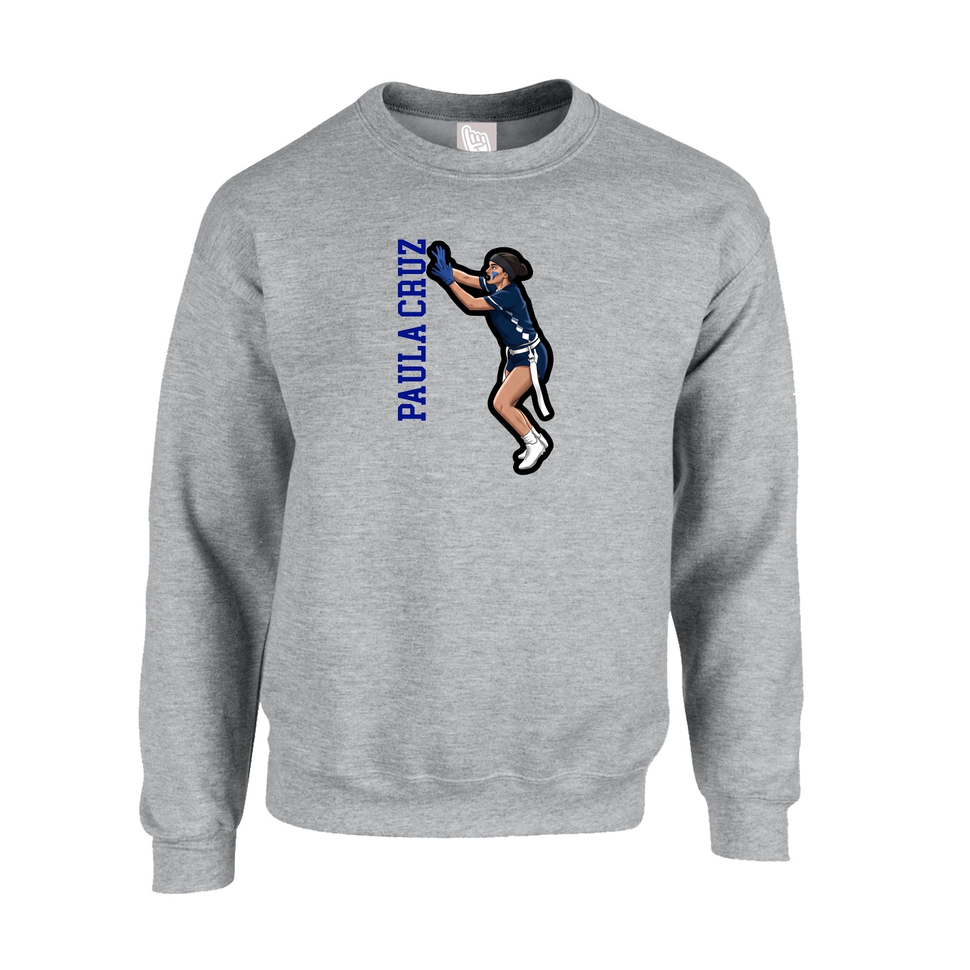 Fleece Crew — Name Vertical in Grey