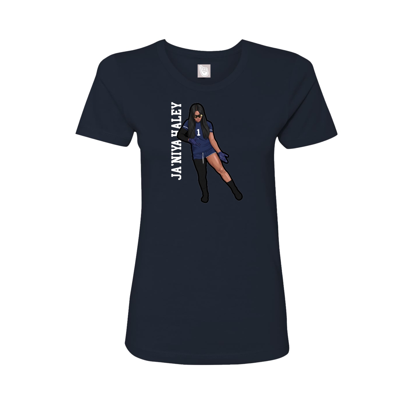 Womens Tee — Name Vertical in Navy