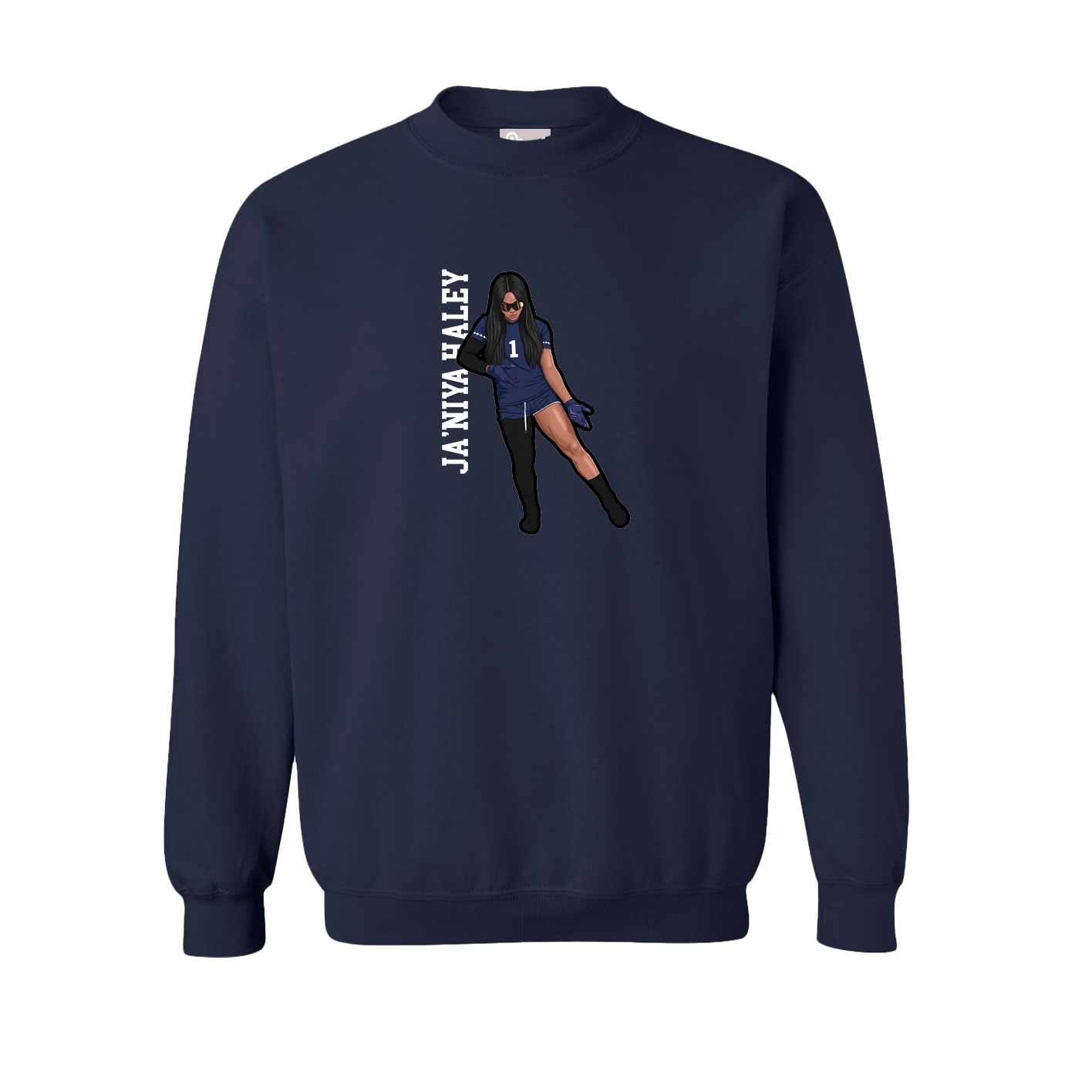 Fleece Crew — Name Vertical in Navy