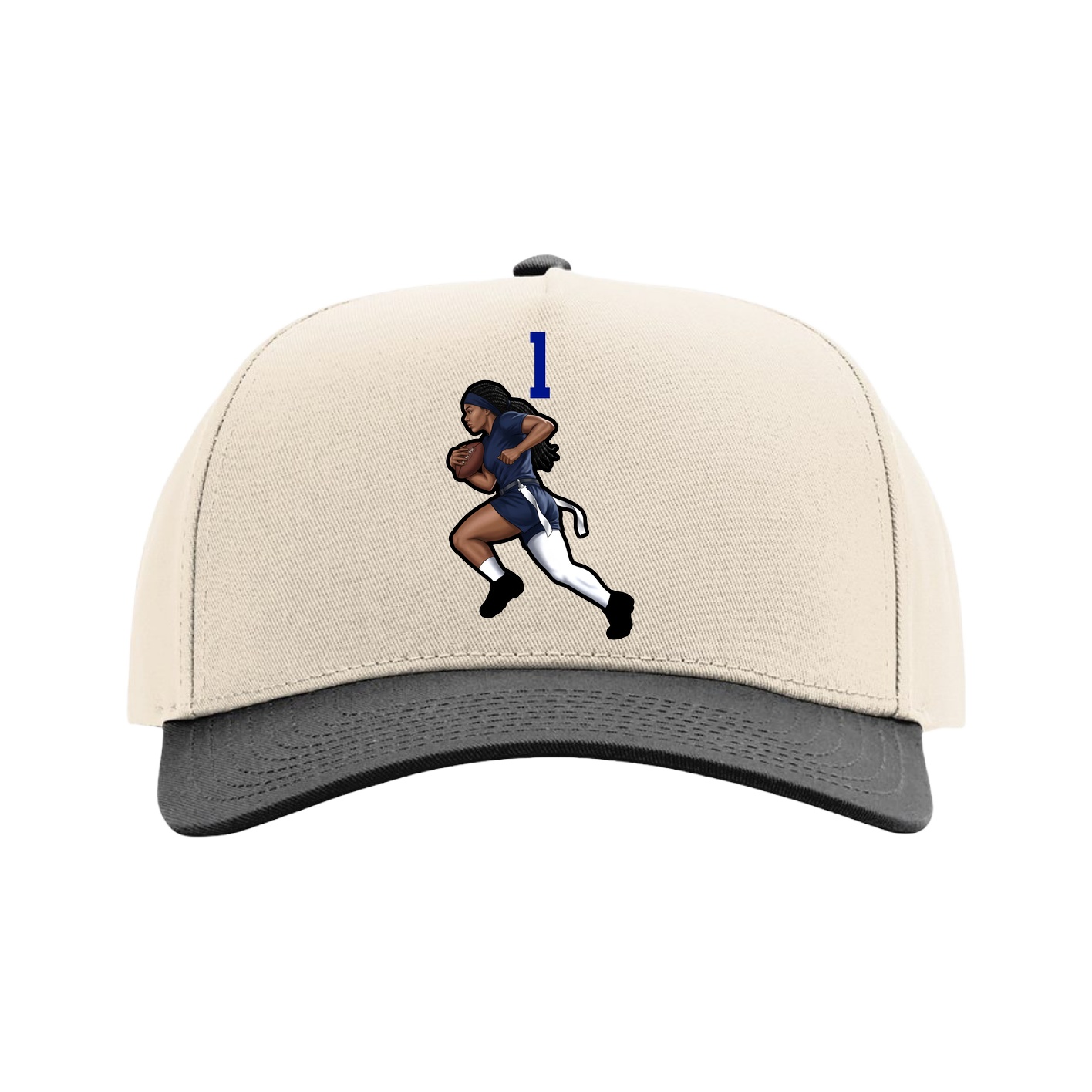 Full Fabric Five-Panel Champ Cap — Number Top in Cream/Black