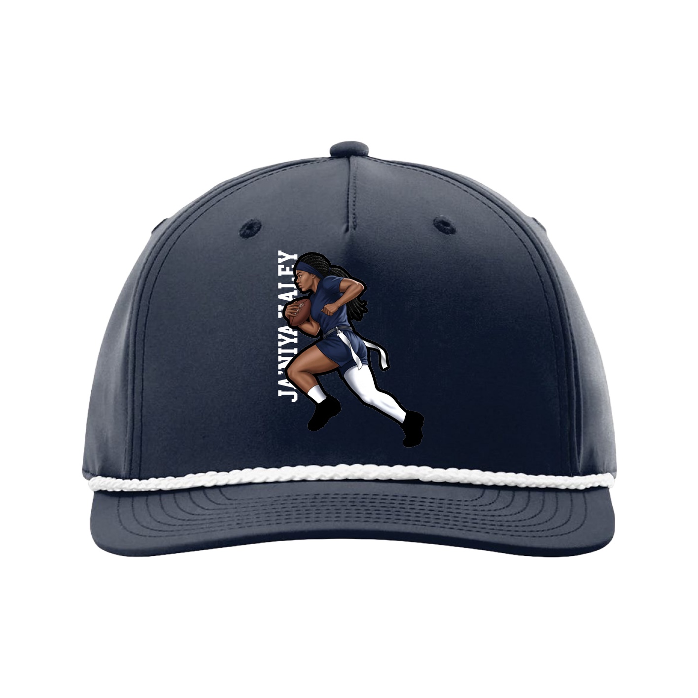 Five-Panel Classic Rope Cap — Name Vertical in Navy