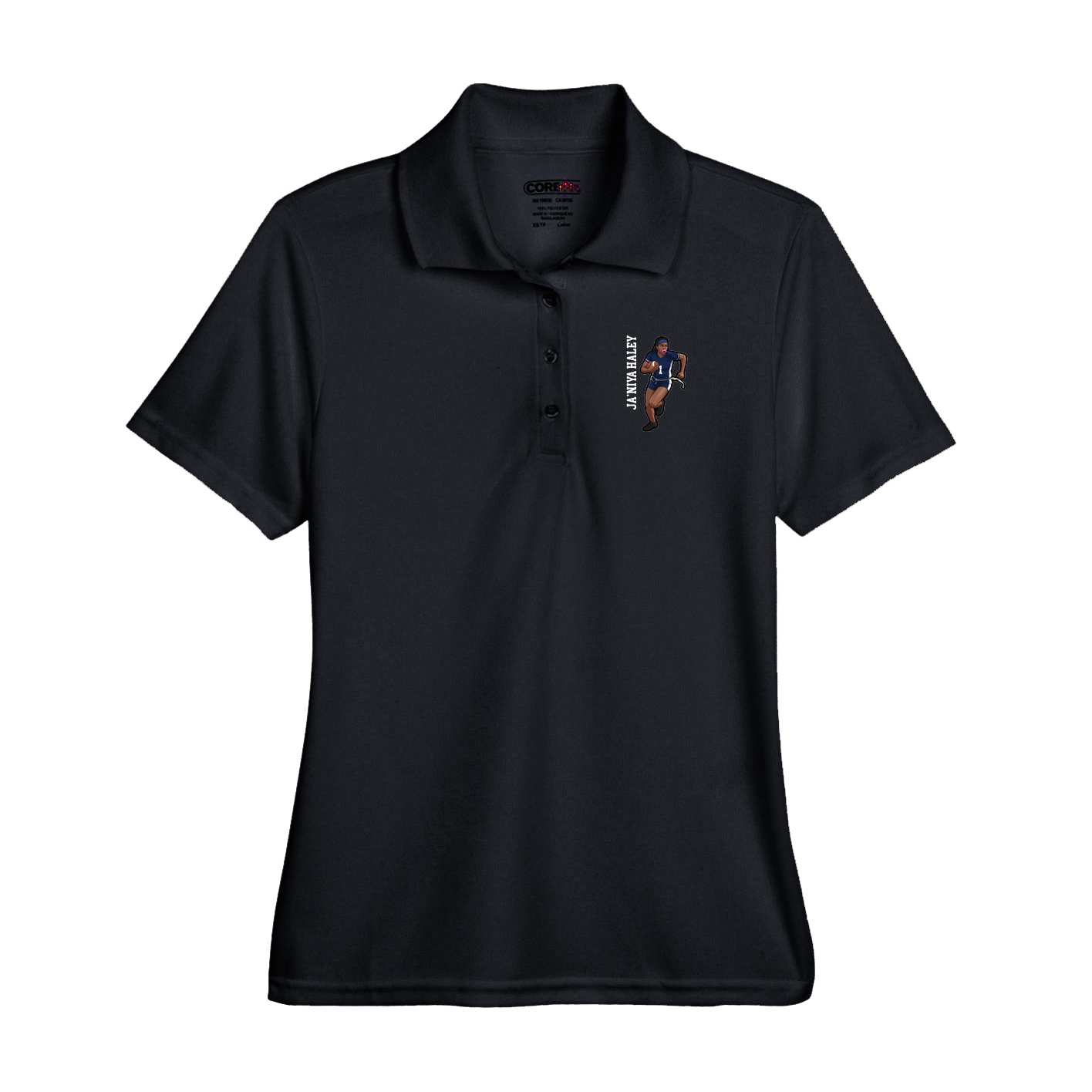 Performance Polo — Name Vertical in Black