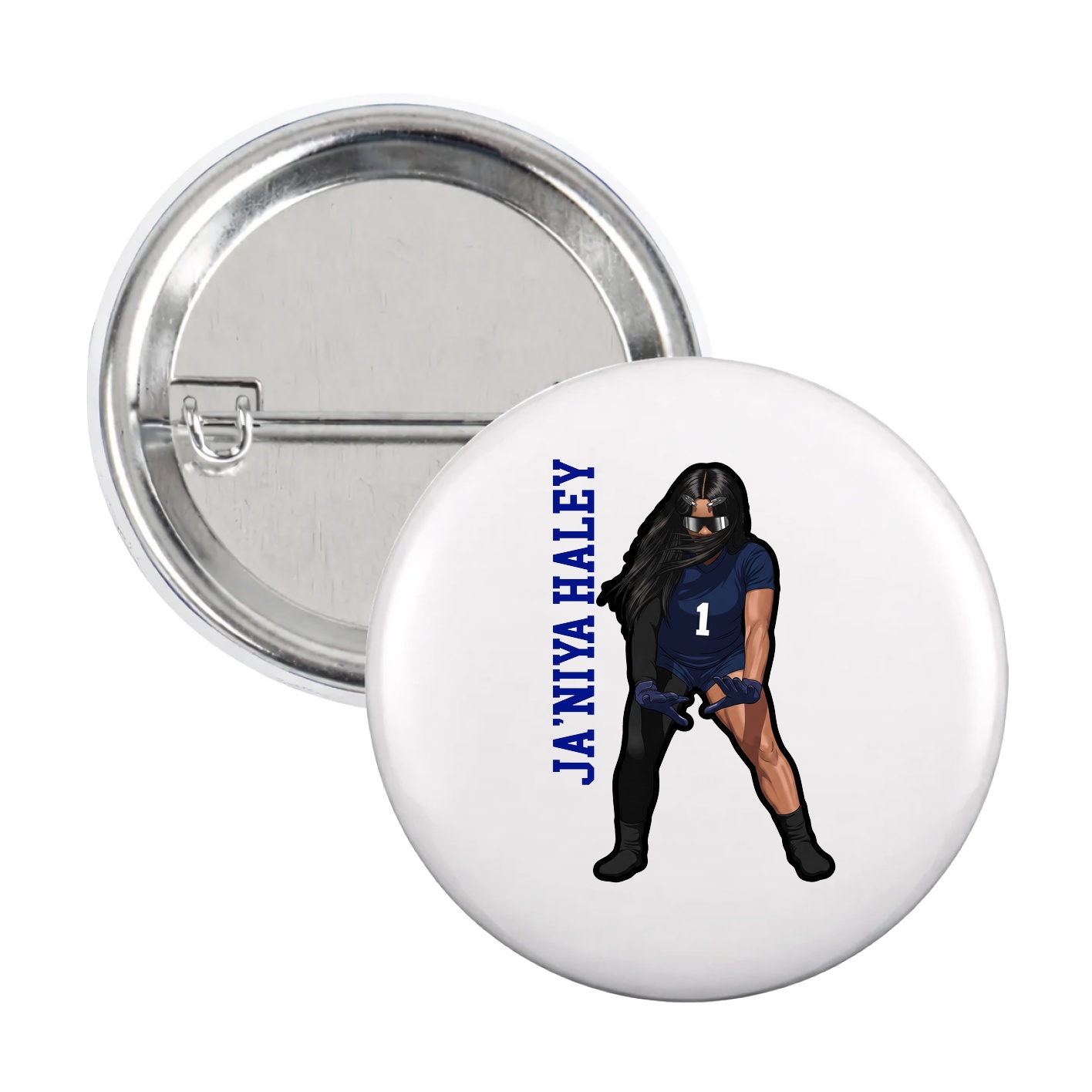 Game Day Button — Name Vertical in White