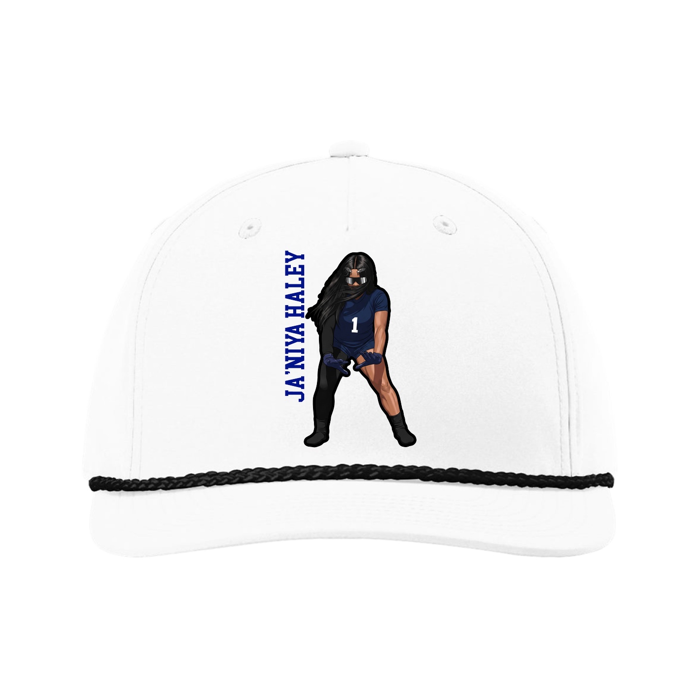 Five-Panel Classic Rope Cap — Name Vertical in White