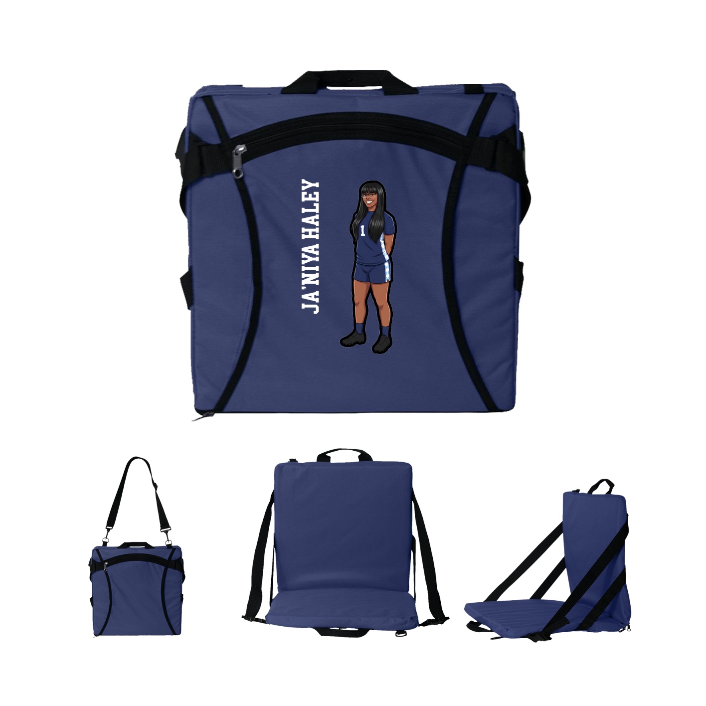 Folding Stadium Seat — Name Vertical in Navy