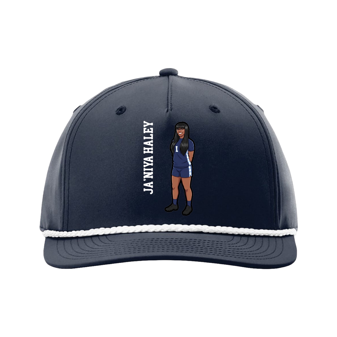 Five-Panel Classic Rope Cap — Name Vertical in Navy