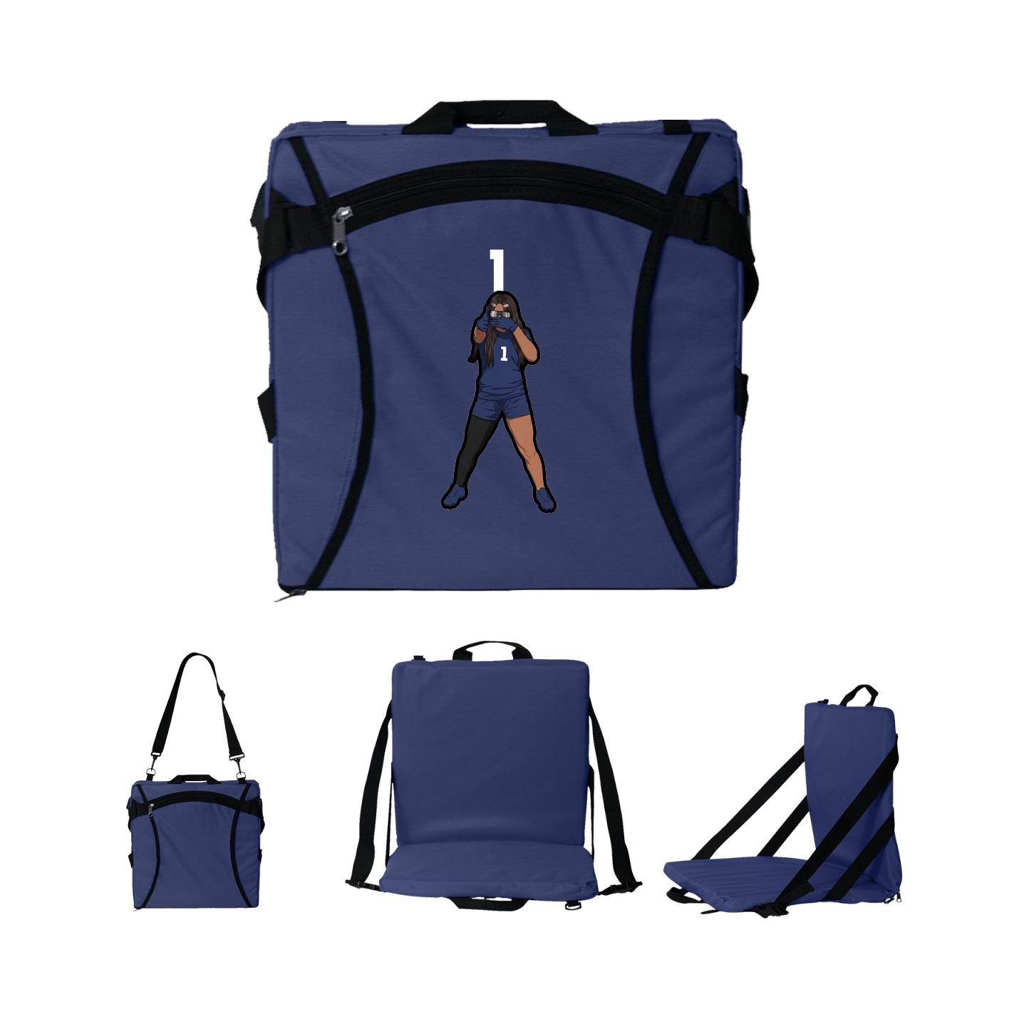 Folding Stadium Seat — Number Top in Navy