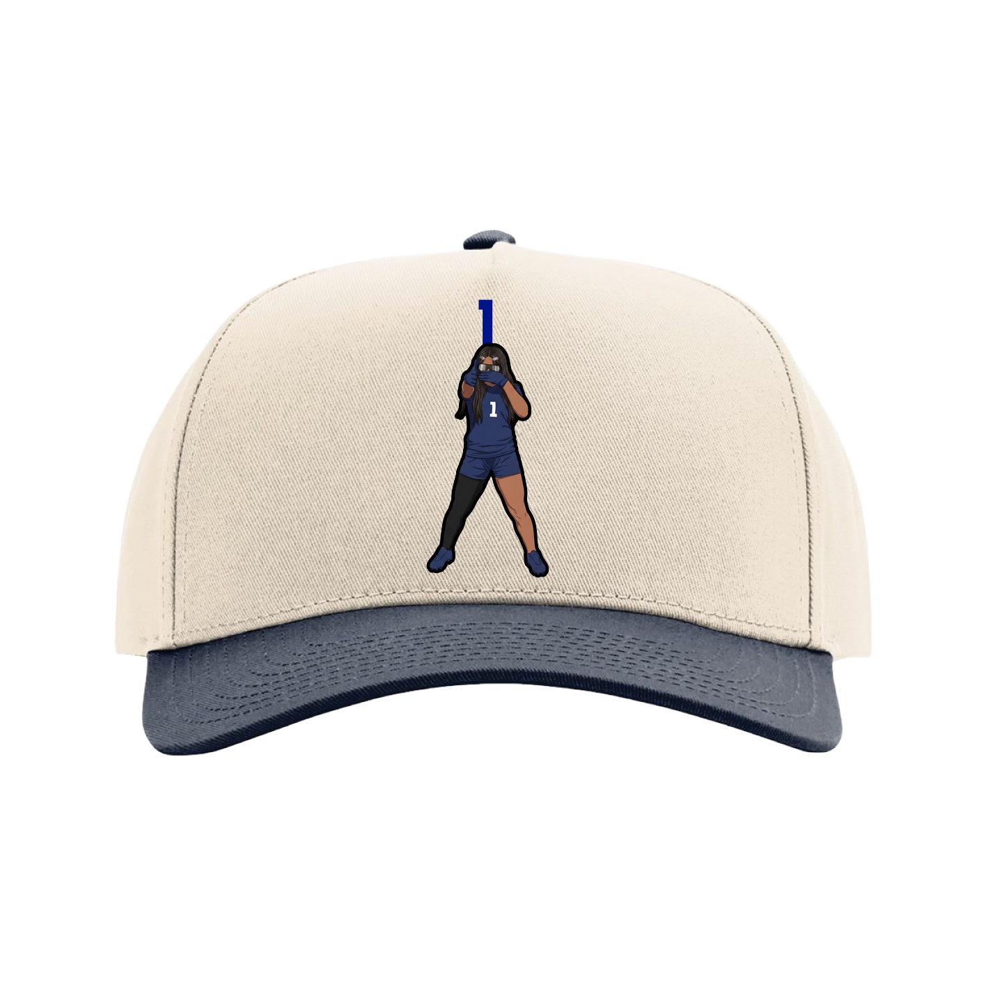 Full Fabric Five-Panel Champ Cap — Number Top in Cream/Navy