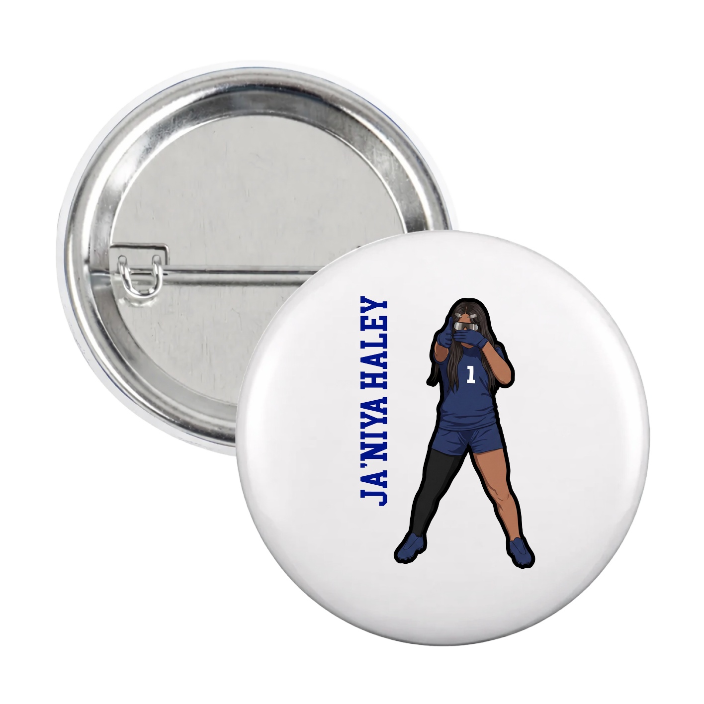 Game Day Button — Name Vertical in White