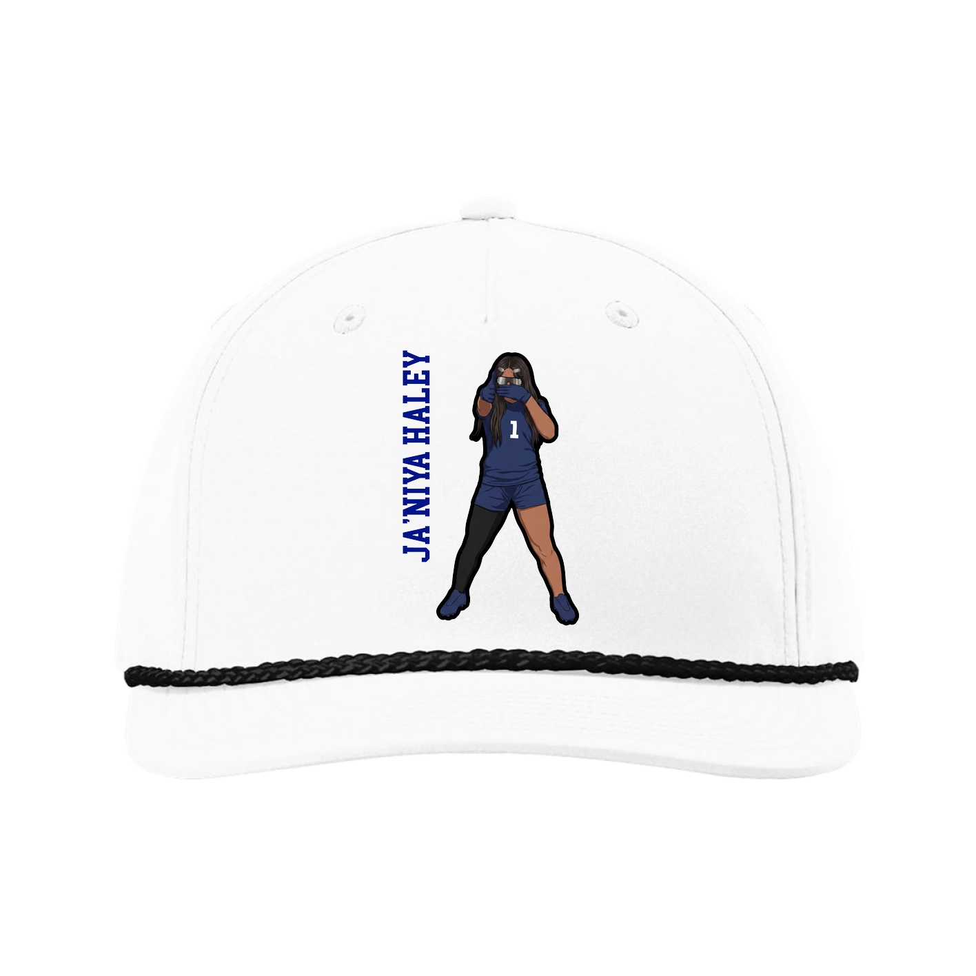 Five-Panel Classic Rope Cap — Name Vertical in White