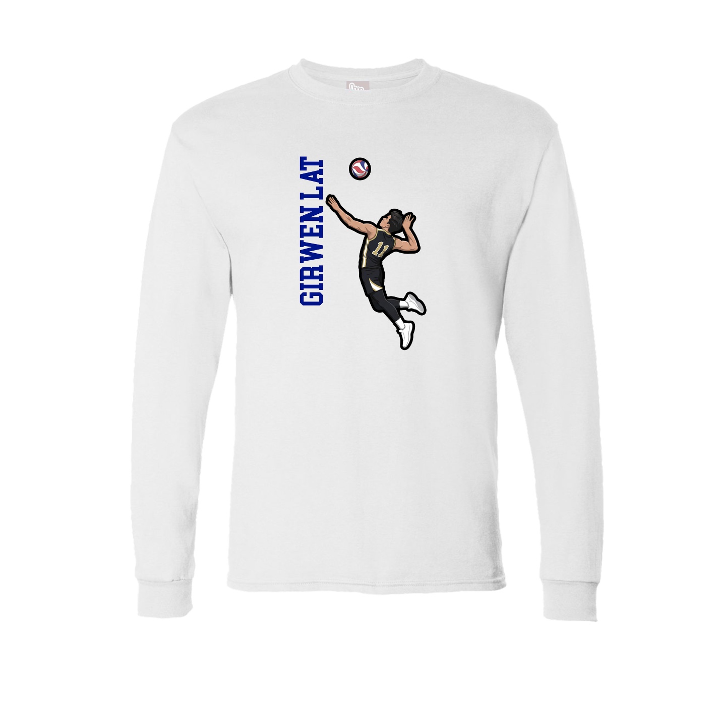 Long Sleeve Tee — Name Vertical in White
