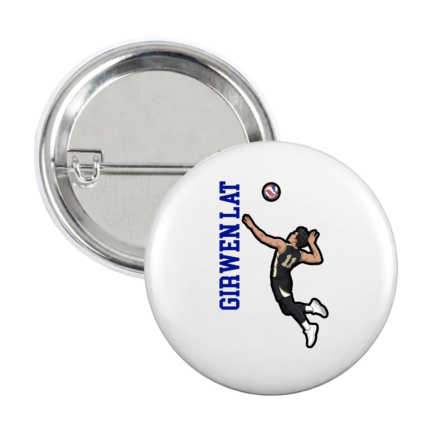Game Day Button — Name Vertical in White