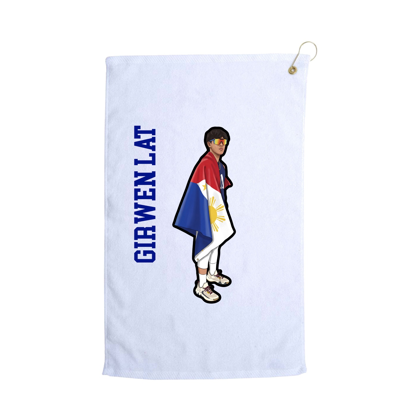 Golf Towel — Name Vertical in White
