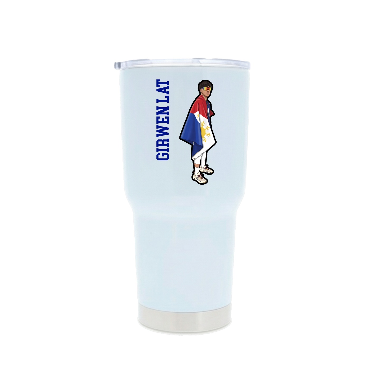 30oz Stainless Steel Tumbler — Name Vertical in White