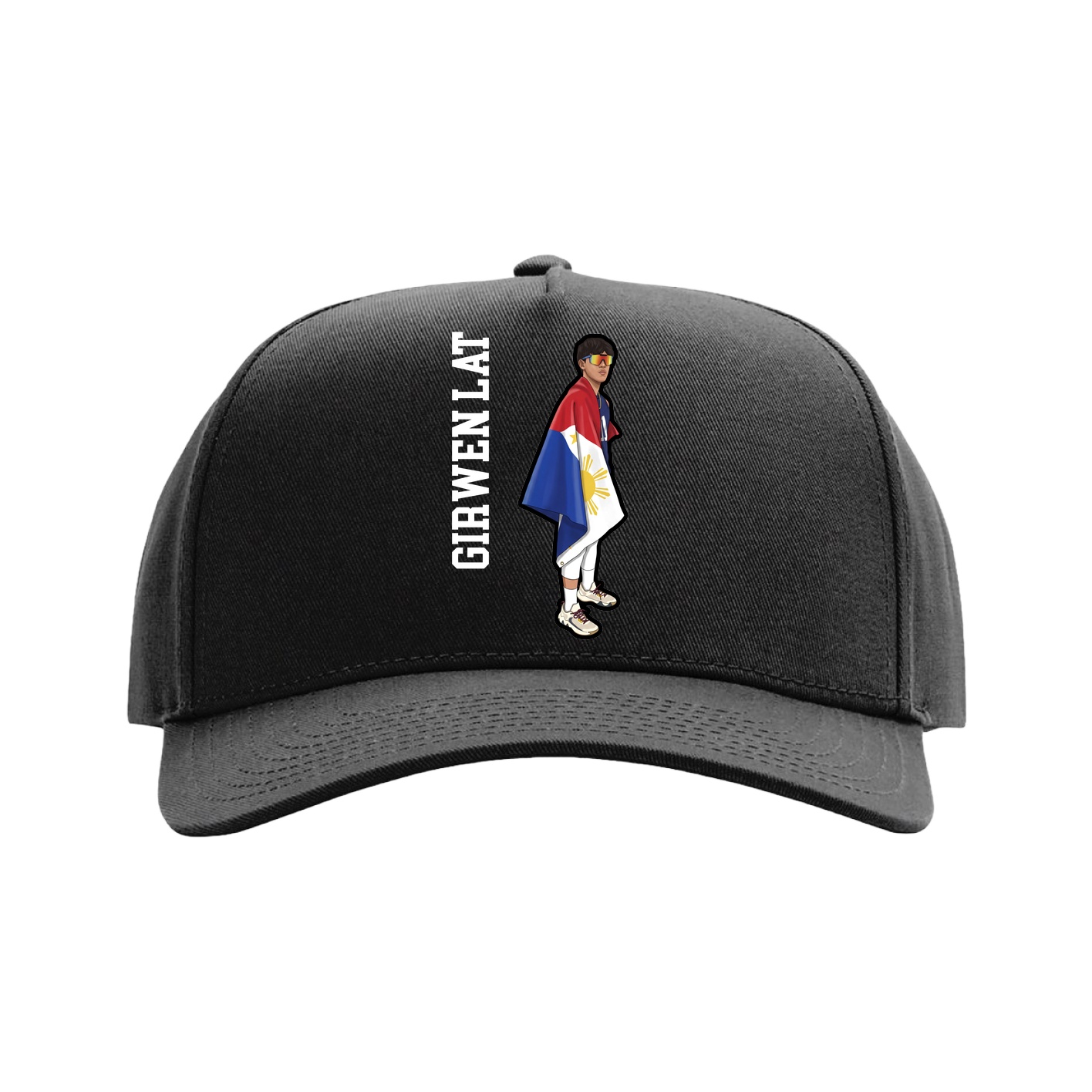 Full Fabric Five-Panel Champ Cap — Name Vertical in Black
