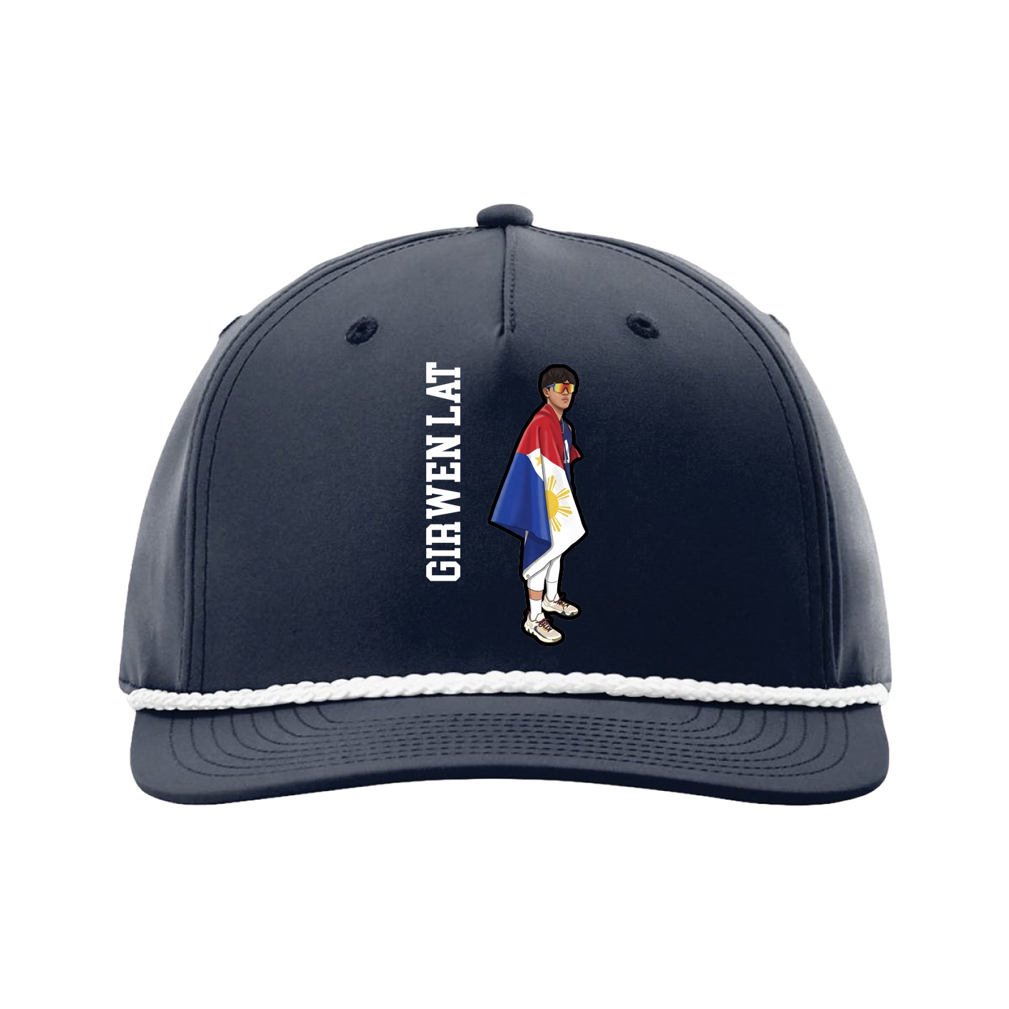 Five-Panel Classic Rope Cap — Name Vertical in Navy