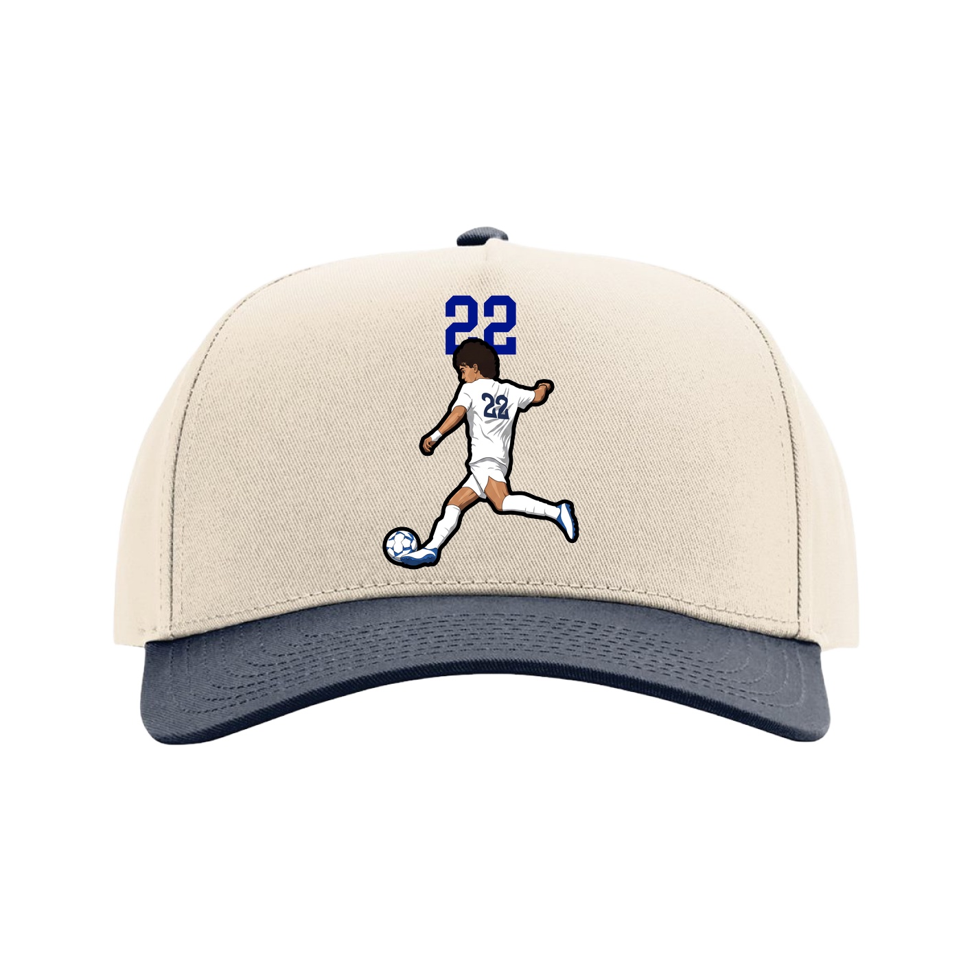 Full Fabric Five-Panel Champ Cap — Number Top in Cream/Navy
