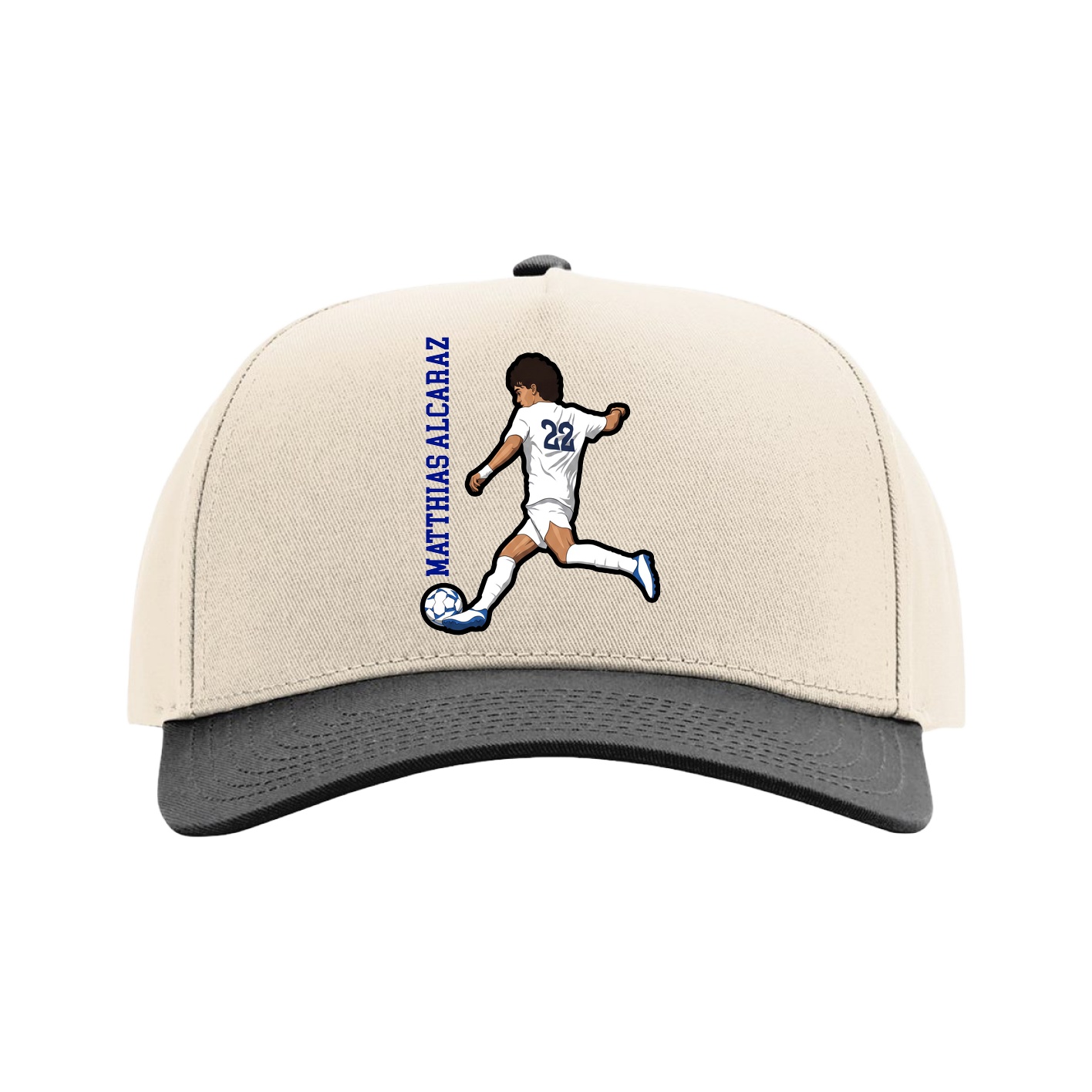 Full Fabric Five-Panel Champ Cap — Name Vertical in Cream/Black