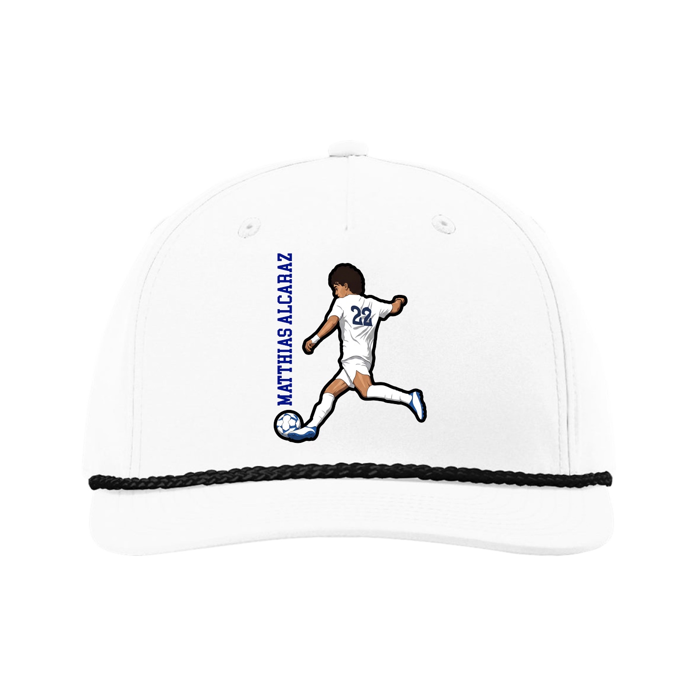 Five-Panel Classic Rope Cap — Name Vertical in White
