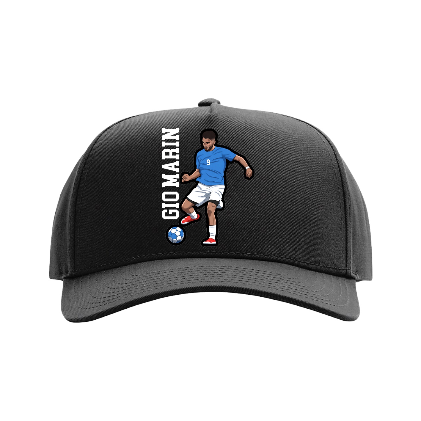 Full Fabric Five-Panel Champ Cap — Name Vertical in Black