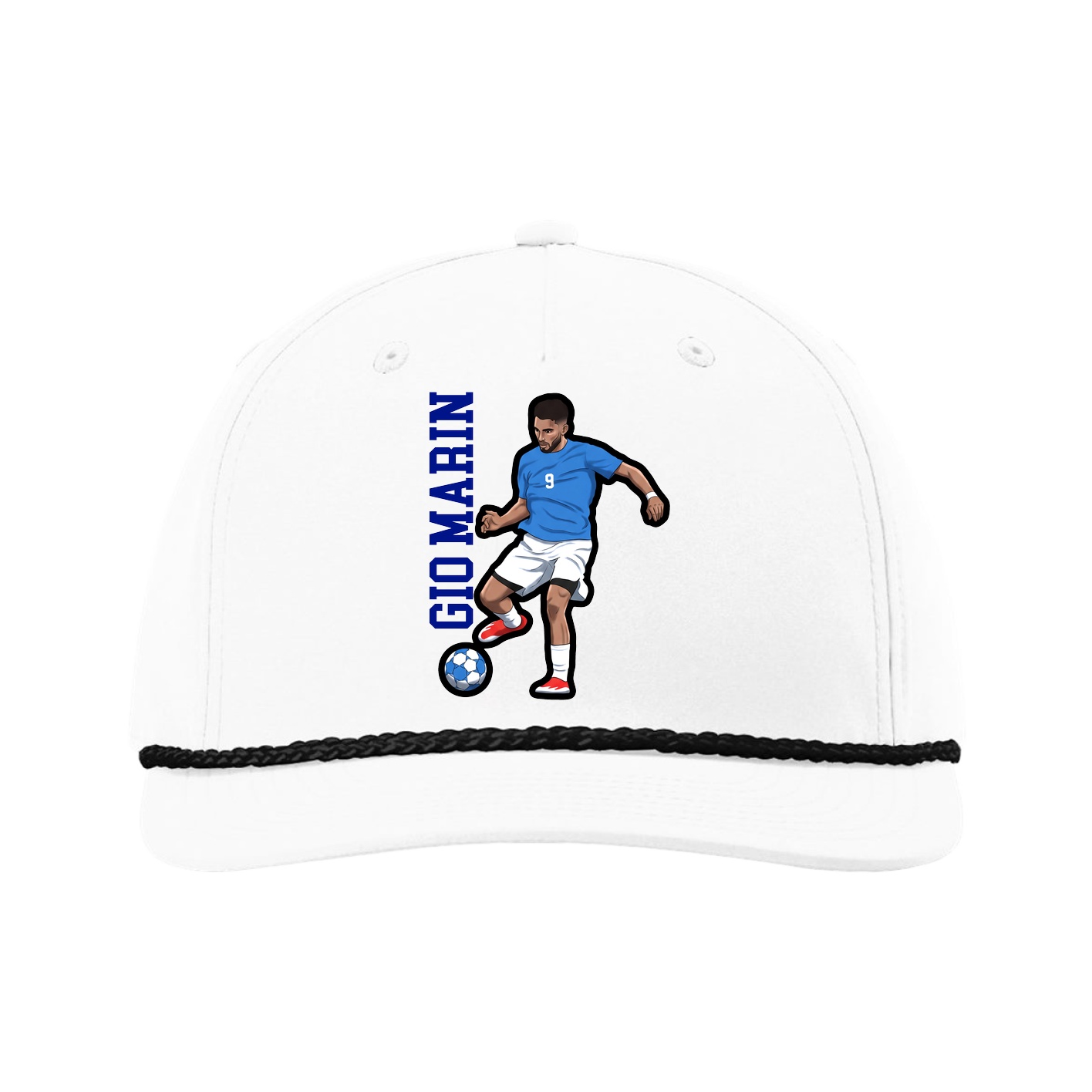 Five-Panel Classic Rope Cap — Name Vertical in White